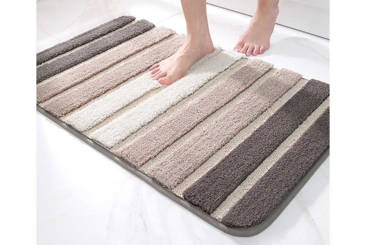 Vivi Idee Badematte Badteppich, TPR-Gummi rutschfest beschichtet, 50x80cm, Streife, Oberflächenmaterial 100% Polyester, strapazierfähig, rechteckig