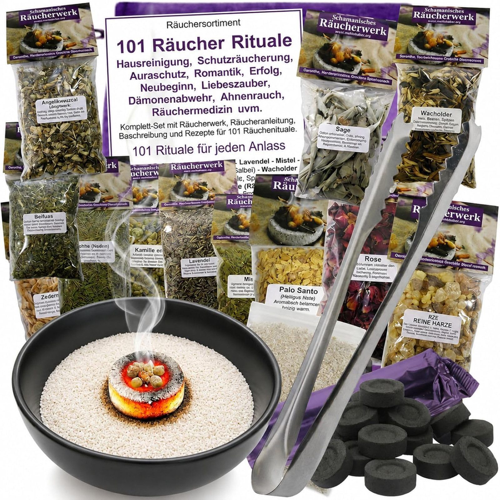 MyTobaQ Räucherschale Hausreinigung Räuchern 20-tlg Räucherset 101 Rituale, Schutz., (1 St), Art. 81900-25SZ