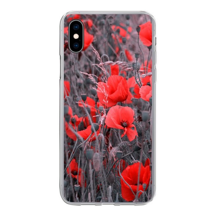 MuchoWow Handyhülle Rote Mohnblumen in einem Schwarz-Weiß-Bild Handyhülle Apple iPhone Xs Smartphone-Bumper Print Handy