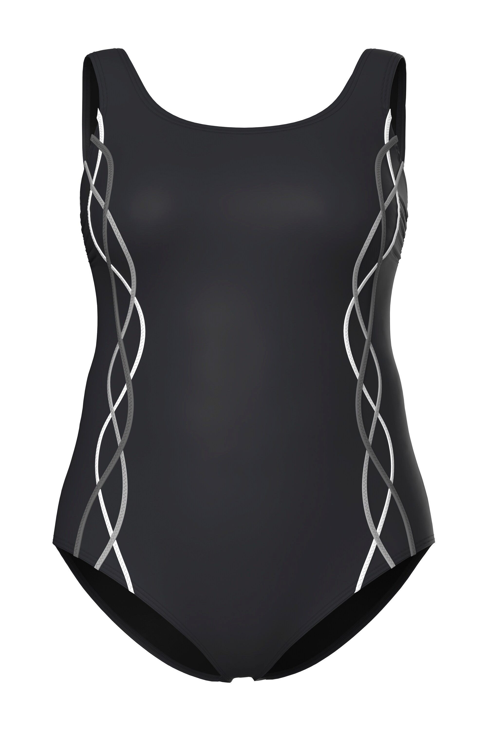 Ulla Popken Badeanzug Badeanzug Zierpaspeln ohne Softcups Rundhals