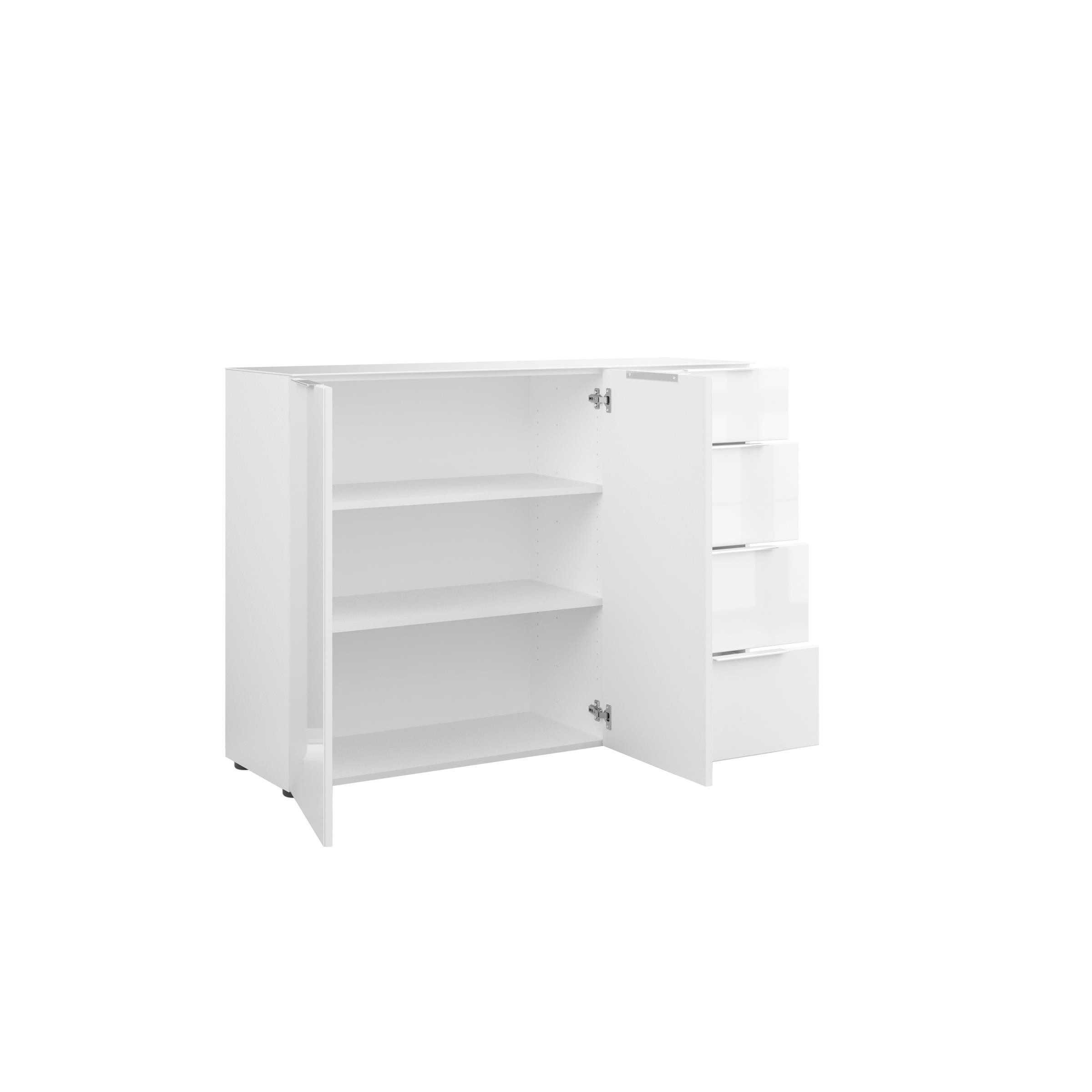 freiraum Sideboard style, in weiß matt - Weißglas - 135x98,7x40cm (BxHxT)