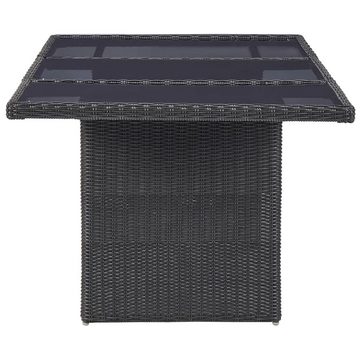 furnicato Gartentisch Garten-Esstisch Schwarz 200x100x74 cm Glas und Poly Rattan