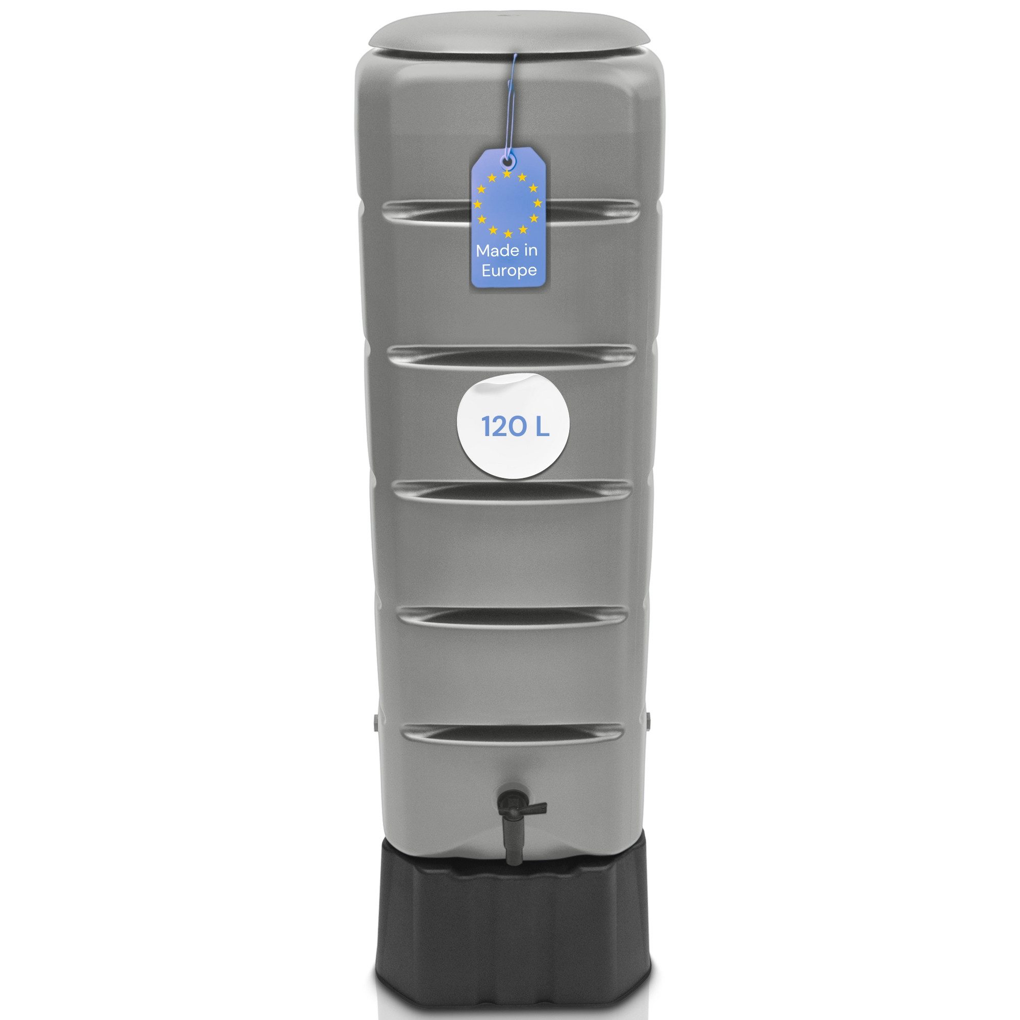 YourCasa Regentonne Regentonne [Tower] 120L mit Standfuss, Deckel & Wasserhahn Regenfass, 120 Liter, Eckig und Schmal, inkl. Sockel 39,6 x 118,6 cm