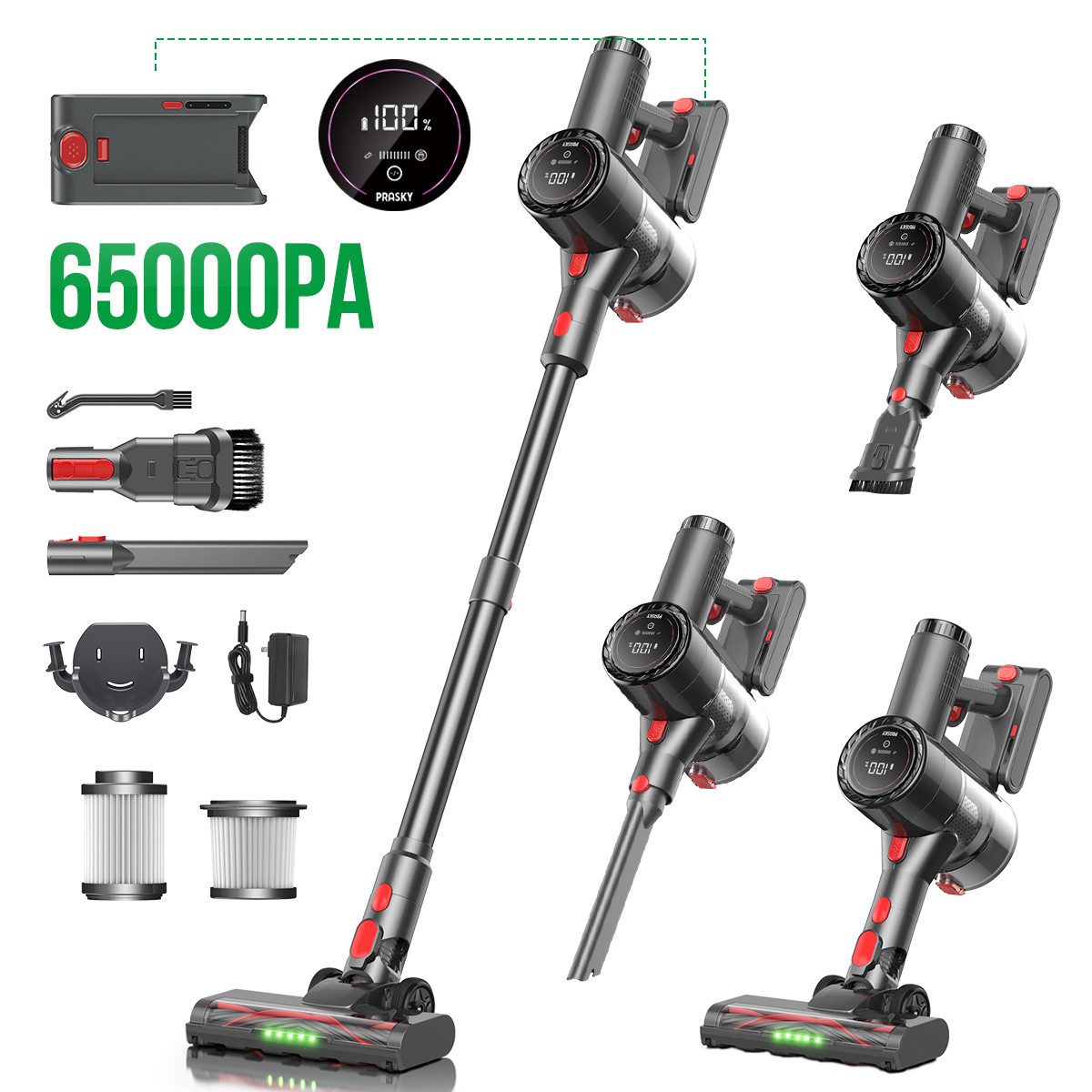 PRASKY Stielstaubsauger P1MAX Akku-Hand-und Stielstaubsauger, Akkustaubsauger kabellos, 550 W, mit Beutel, staubsauger kabellos