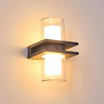 hofstein Außen-Wandleuchte »Grazia« LED Außenwandlampe aus Aluguss in Anthrazit, 3000 Kelvin, Außenleuchte m. 1800 Lumen, mit Lichteffekt, IP54