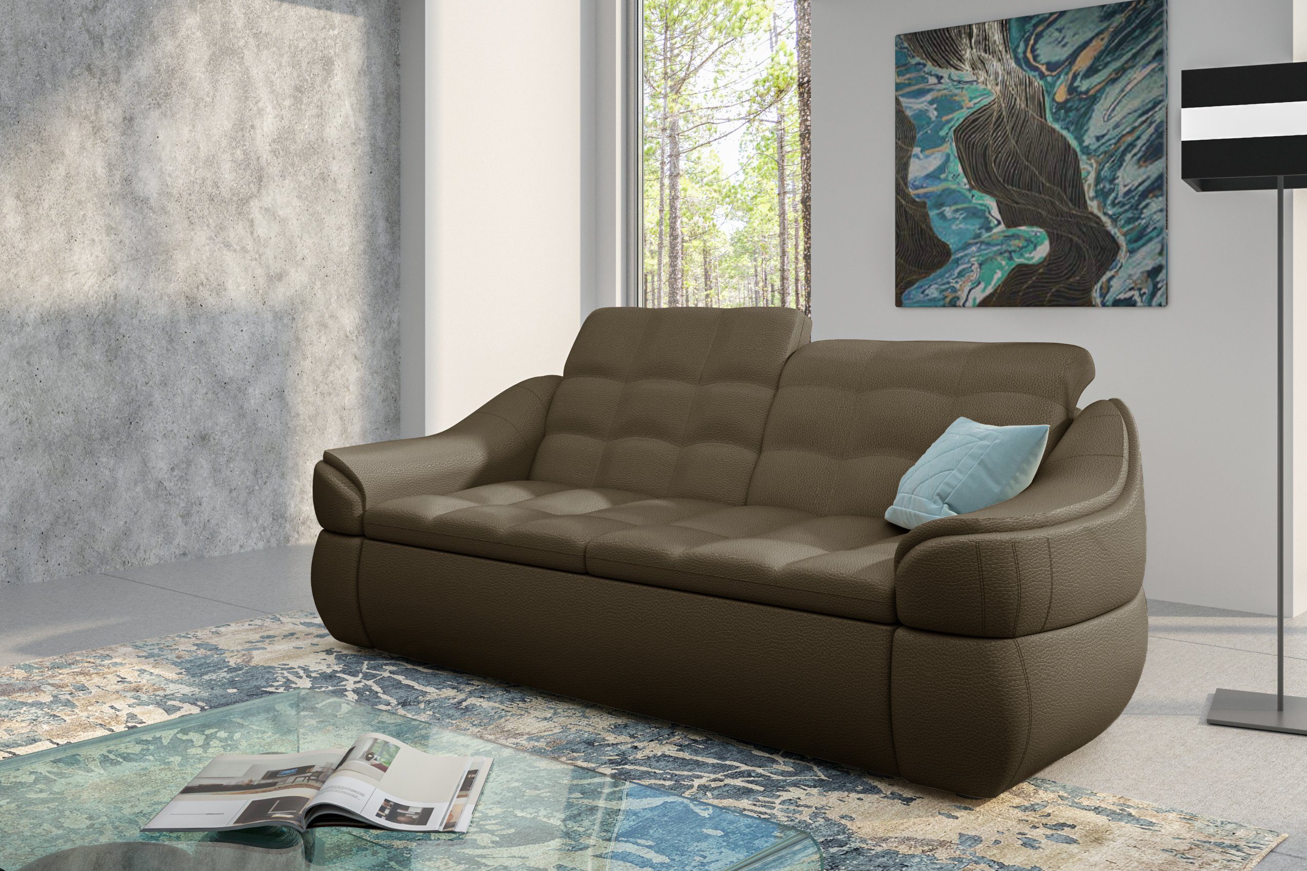 Stylefy 3-Sitzer Sofa, Rückenlehne, Sitzkomfort mit im 2-Sitzer, stellbar, Steppung, und mit Armlehnen Raum frei Alisa