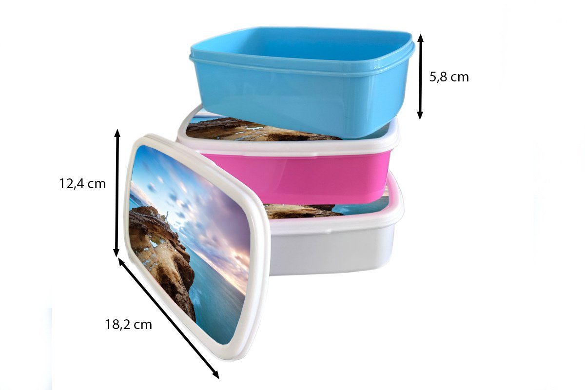 Kinder Lunchbox Kunststoff, weiß (2-tlg), Mädchen für Sonnenaufgang für in Erwachsene, Brotdose, und und Neuseeland, Brotbox Jungs MuchoWow