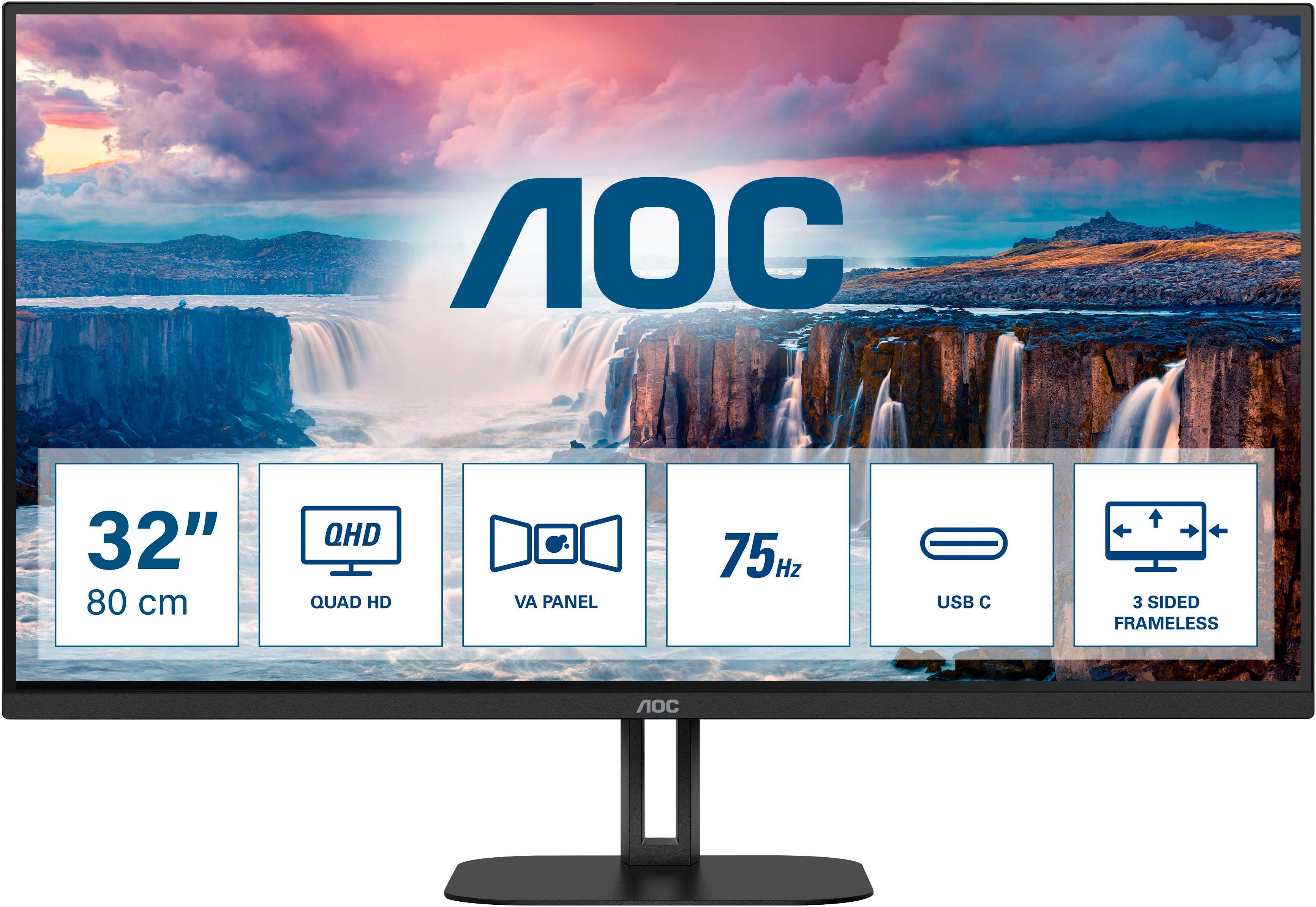 AOC Q32V5CE/BK LED-Monitor (80 cm/32 ", 2560 x 1440 px, QHD, 1 ms Reaktionszeit, 75 Hz, VA LED)