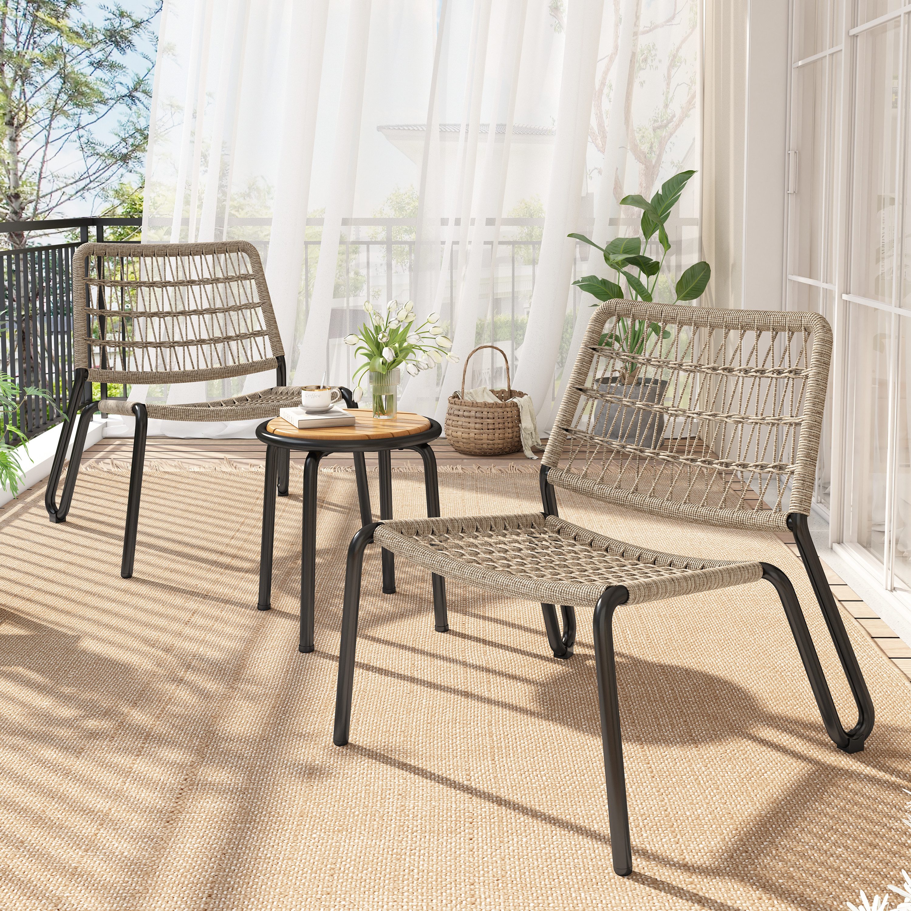 Merax Balkonset, (3-tlg.Gartenmöbel Gartenlounge, 3-tlg., Tischplatte günstig online kaufen