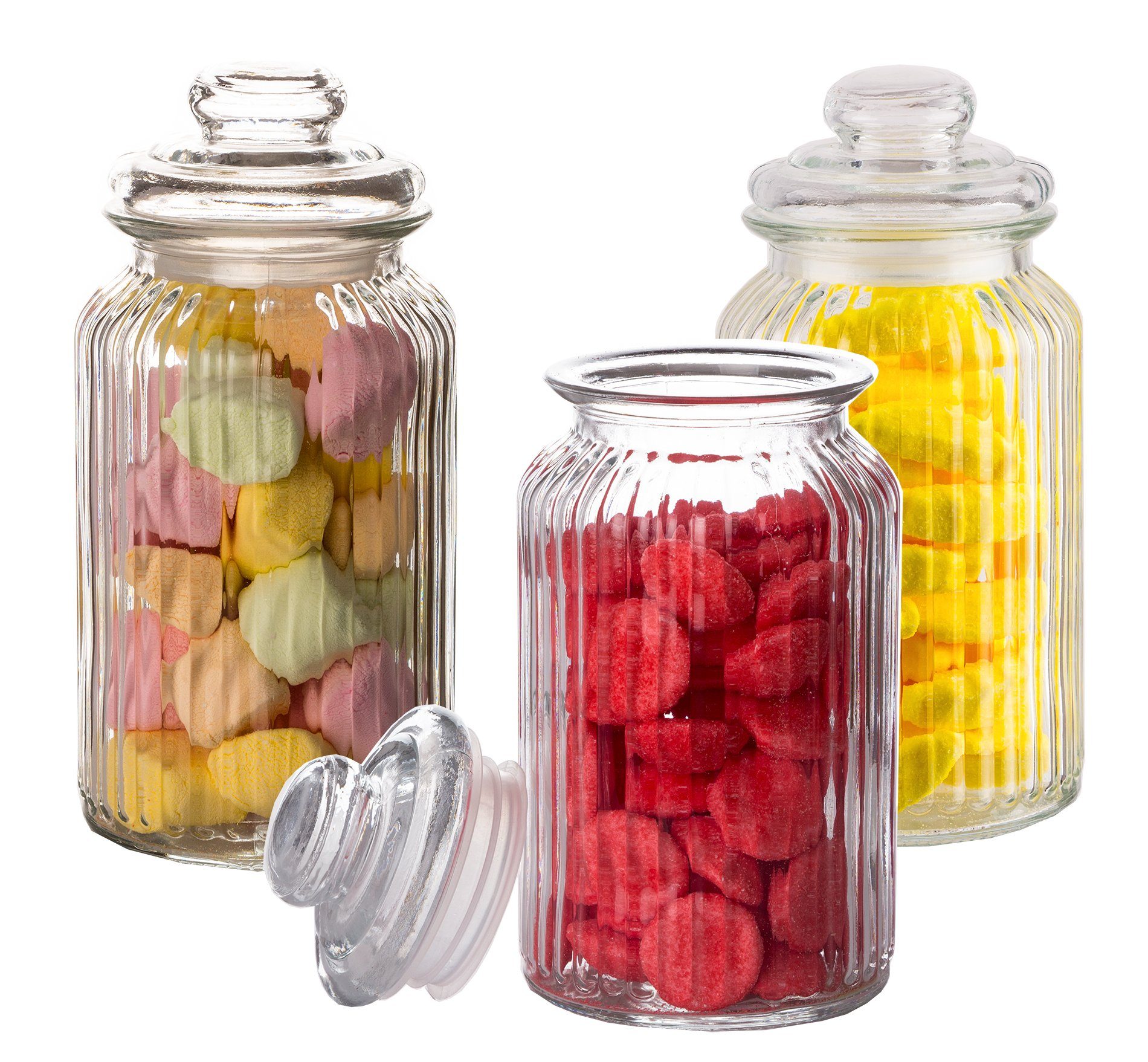 BigDean Einmachglas Vorratsgläser mit Deckel Bonbonglas Süßigkeiten Kräuter, Glas, (Set, 3-tlg., Bonbonniere/n), Gummidichtung, Vintage Design, Spülmaschinenfest (Deckel Handspülen)