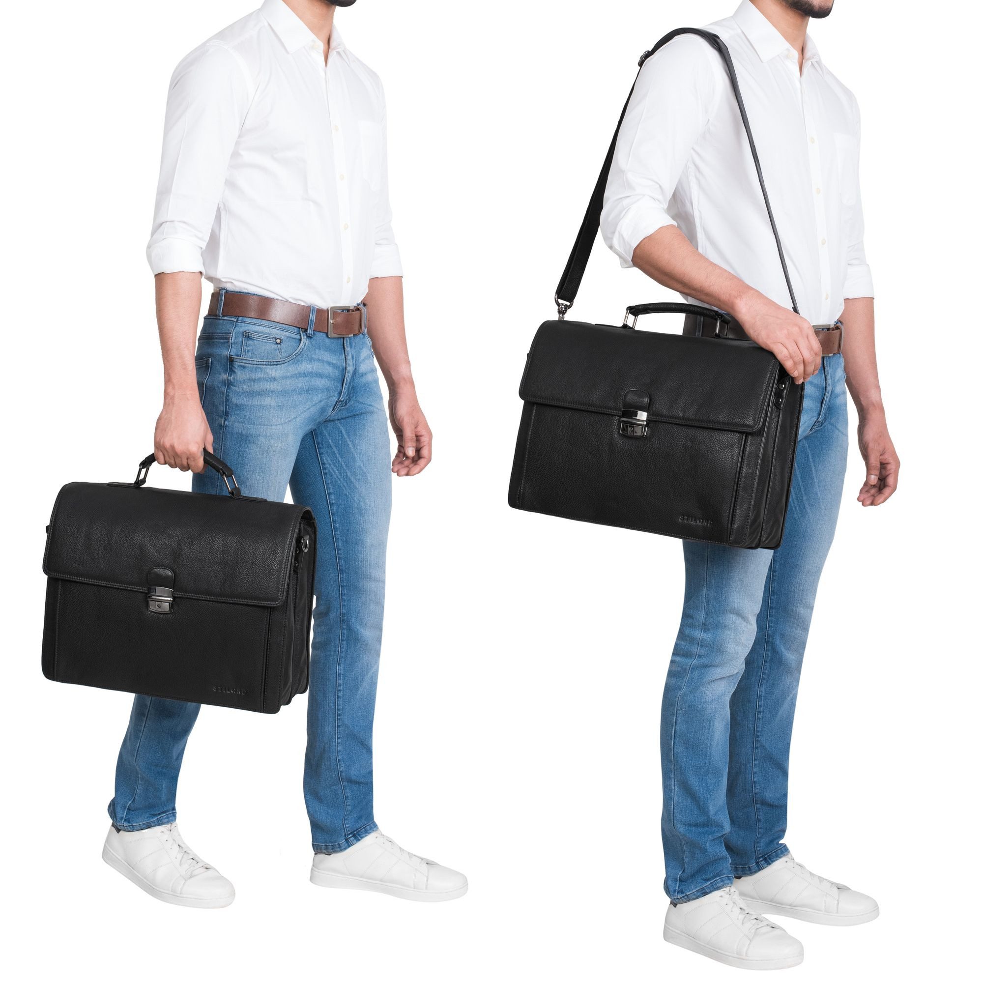 STILORD Laptoptasche "Stanley" Aktentasche Herren Leder mit Schloss für Laptop bis 17 Zoll