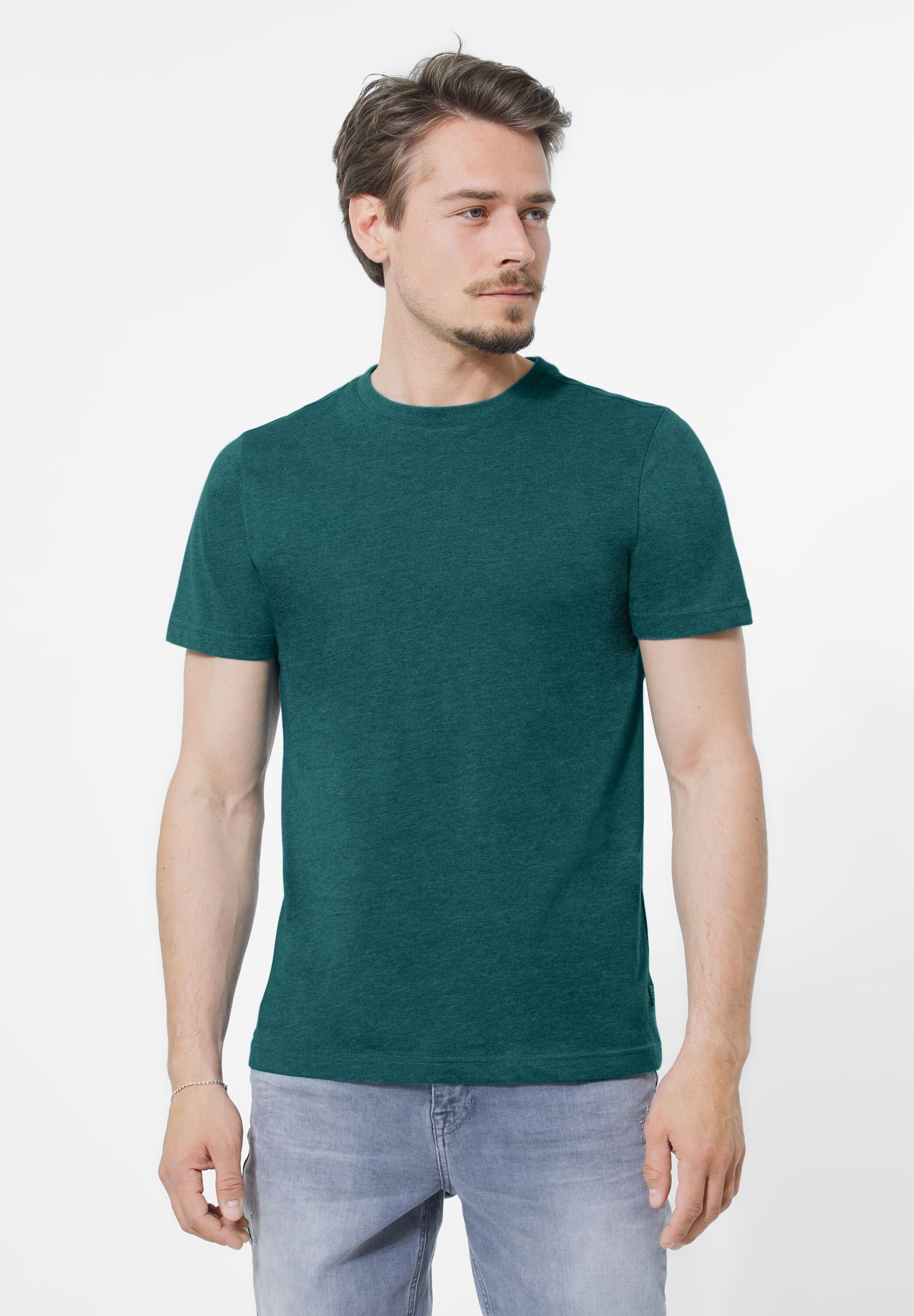 STREET ONE MEN T-Shirt in Melange Optik bottle green melange