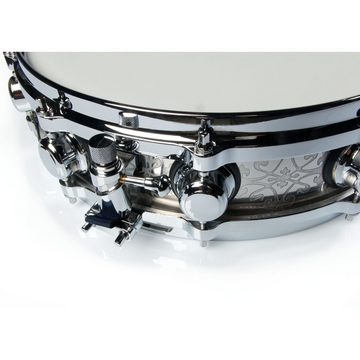 FAME Snare Drum,FSSG-35 Piccolo Snare Drum, 14"x3.5", Engraved Stainless Steel, Chromed, High-End Quality, 10 Tuning Screws, 1mm Shell Thickness, Metallic", Piccolo Snare Drum, Stainless Steel Snare Drum, High-End Snare Drum