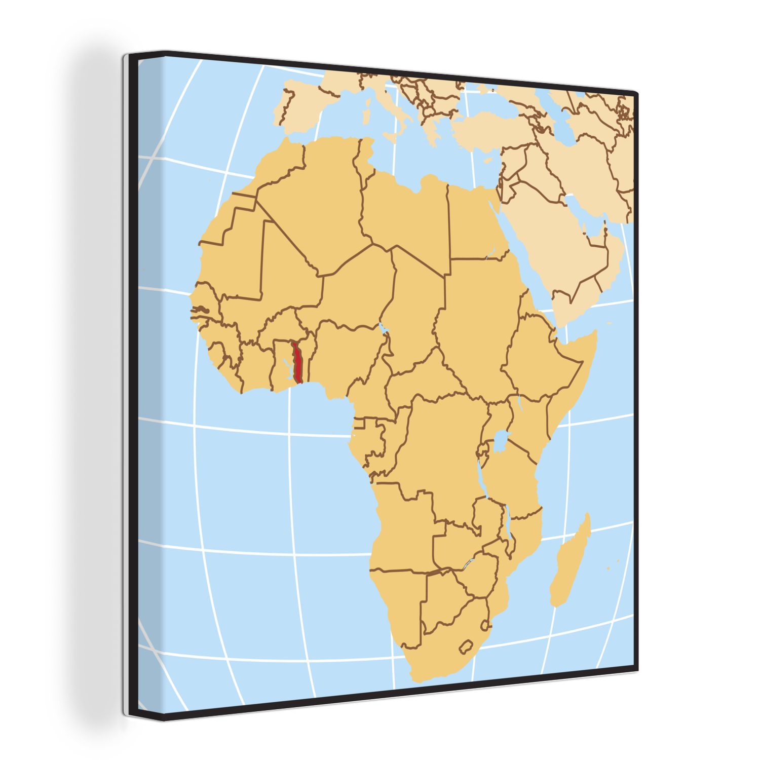 OneMillionCanvasses® Leinwandbild Eine Illustration einer Karte von Afrika mit Togo in Rot, (1 St), Leinwand Bilder für Wohnzimmer Schlafzimmer