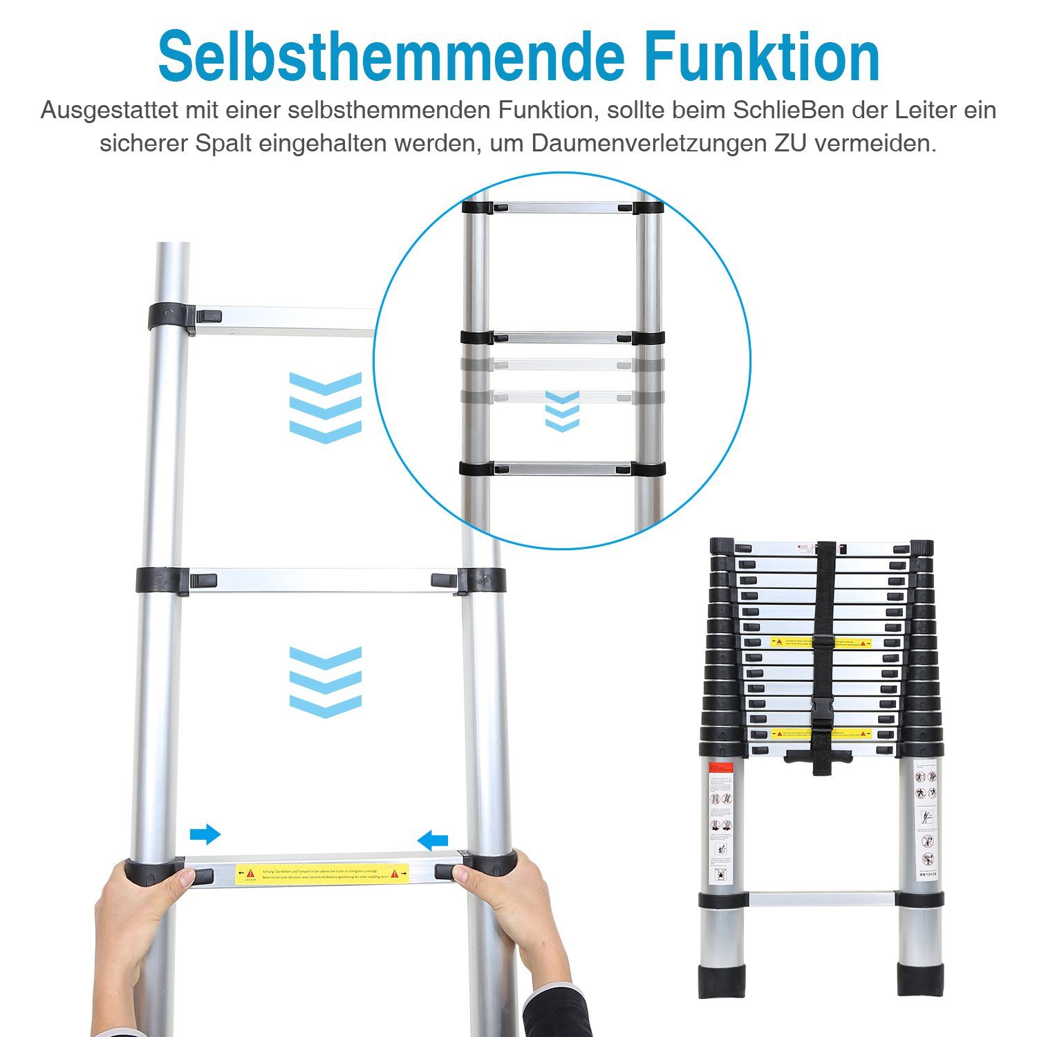 Alu Teleskopleiter Ausziehleiter Teleskopleiter 150kg Silber Clanmacy bis Anlegeleiter 2,6m