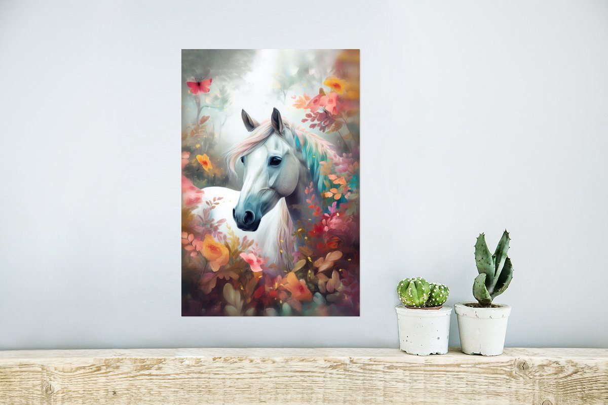 - Natur Tiere - für - Pferd Wohnzimmer, Wald, MuchoWow St), Rahmen Ohne - Blumen Wandbild, (1 Wandposter Poster Poster,