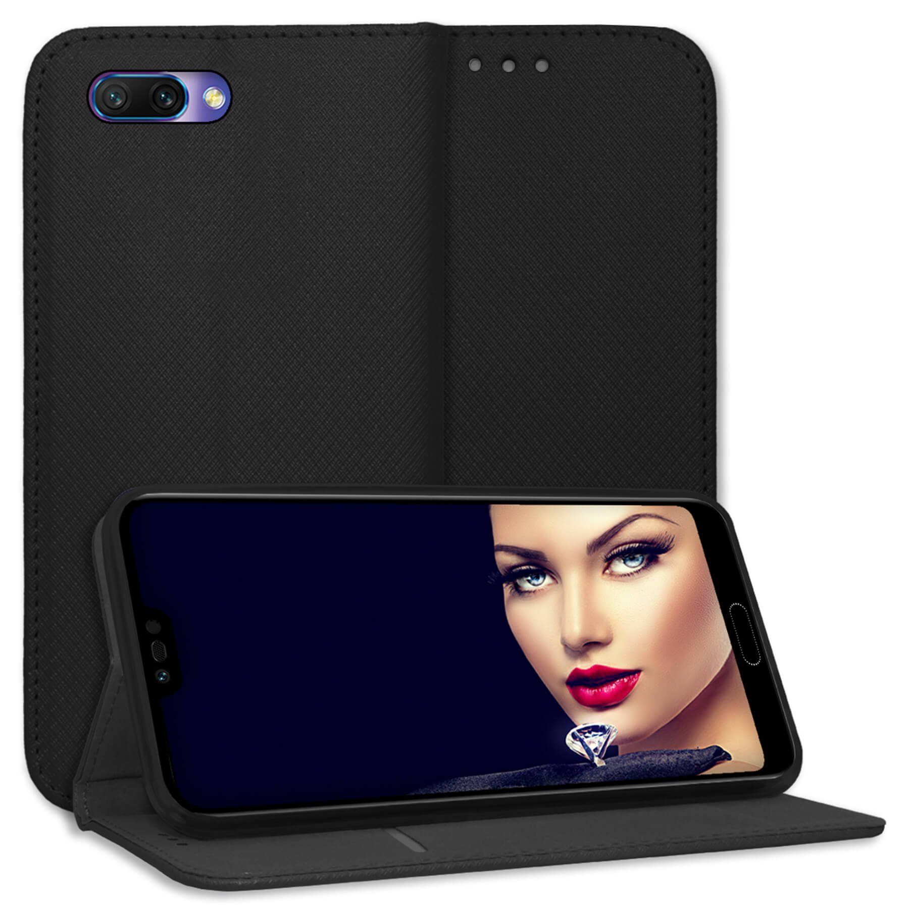 mtb more energy Smartphone-Hülle Smart Magnet für Honor 10, Schwarz, Bookstyle Klapphülle Cover Wallet Case aus Kunstleder