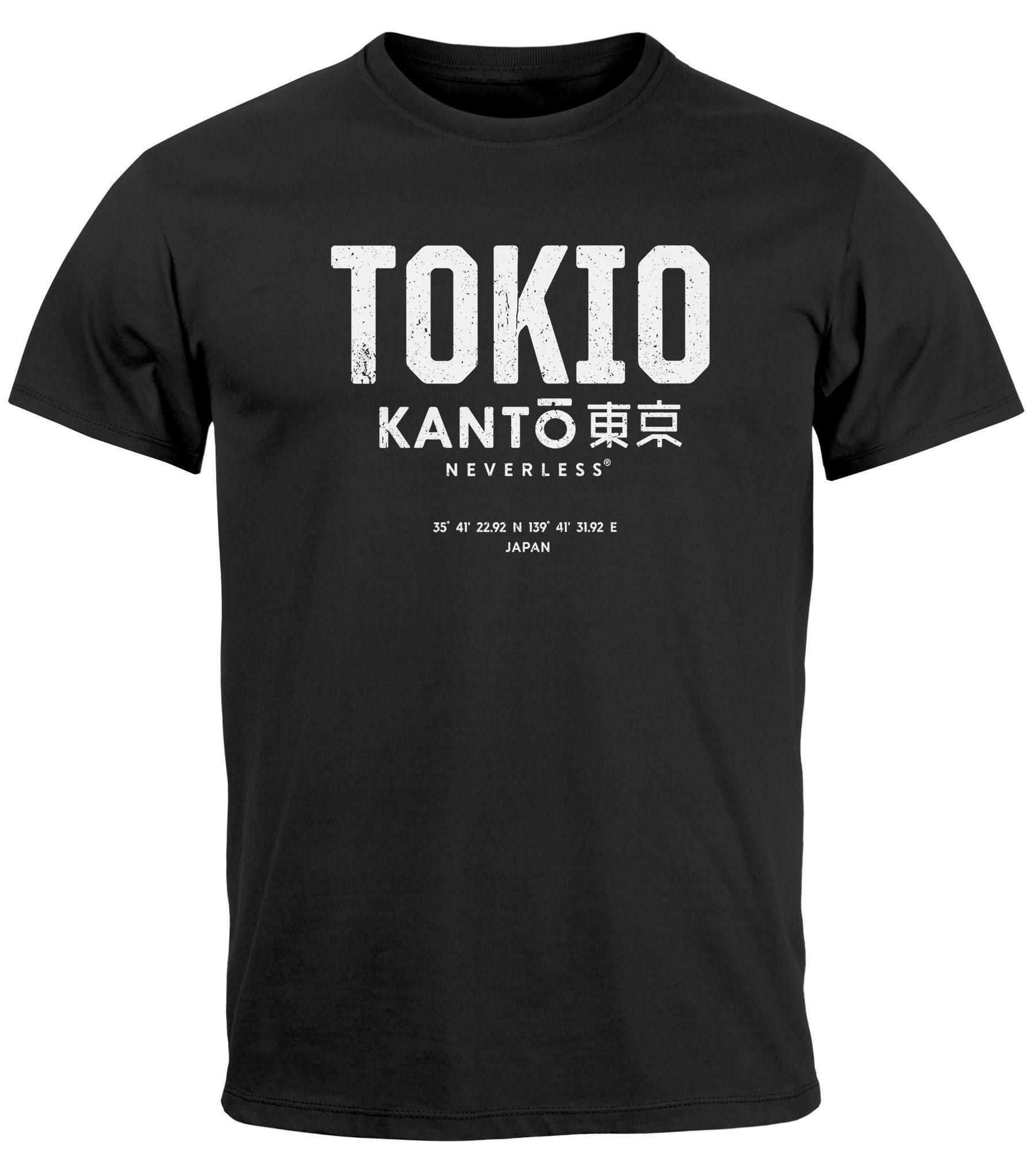Neverless Print-Shirt Herren T-Shirt Frontprint Tokyo Japan Japanische Schriftzeichen mit Print