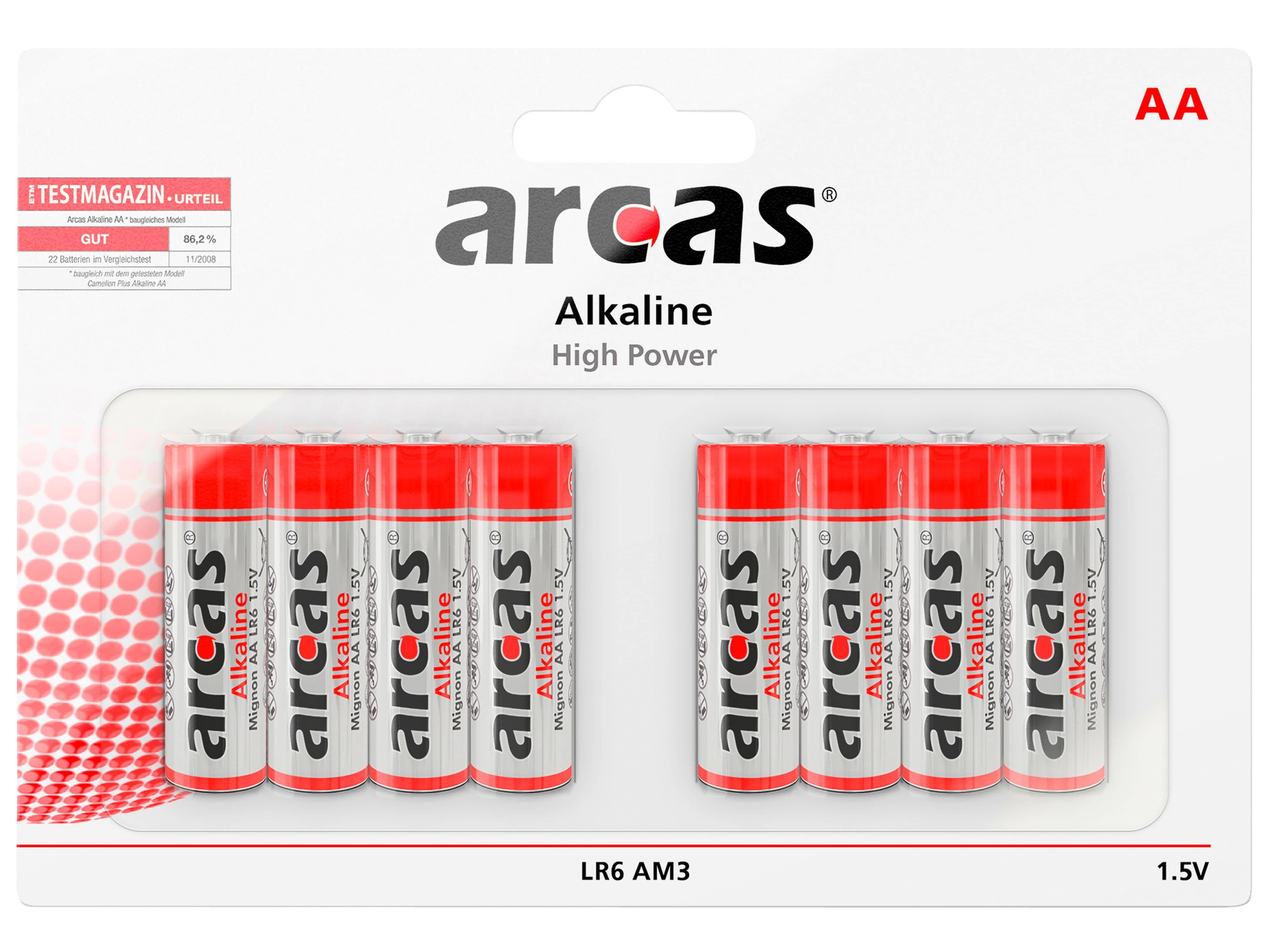 Batterie Batterie ARCAS Arcas AA, 8 Mignon, Alkaline V, LR6, 1,5