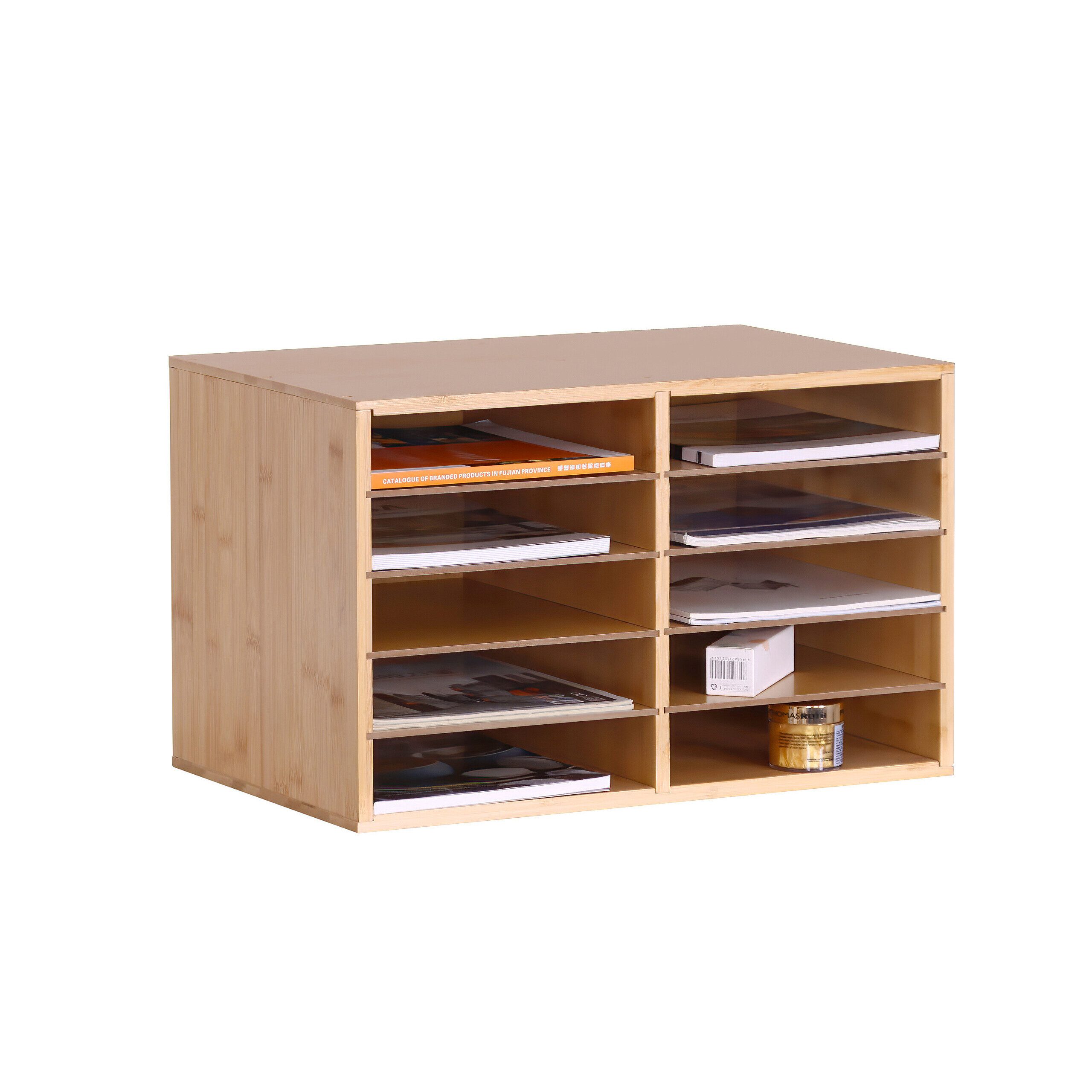 relaxdays Briefablage Dokumentenablage Bambus 10 Fächer (10-St), natur