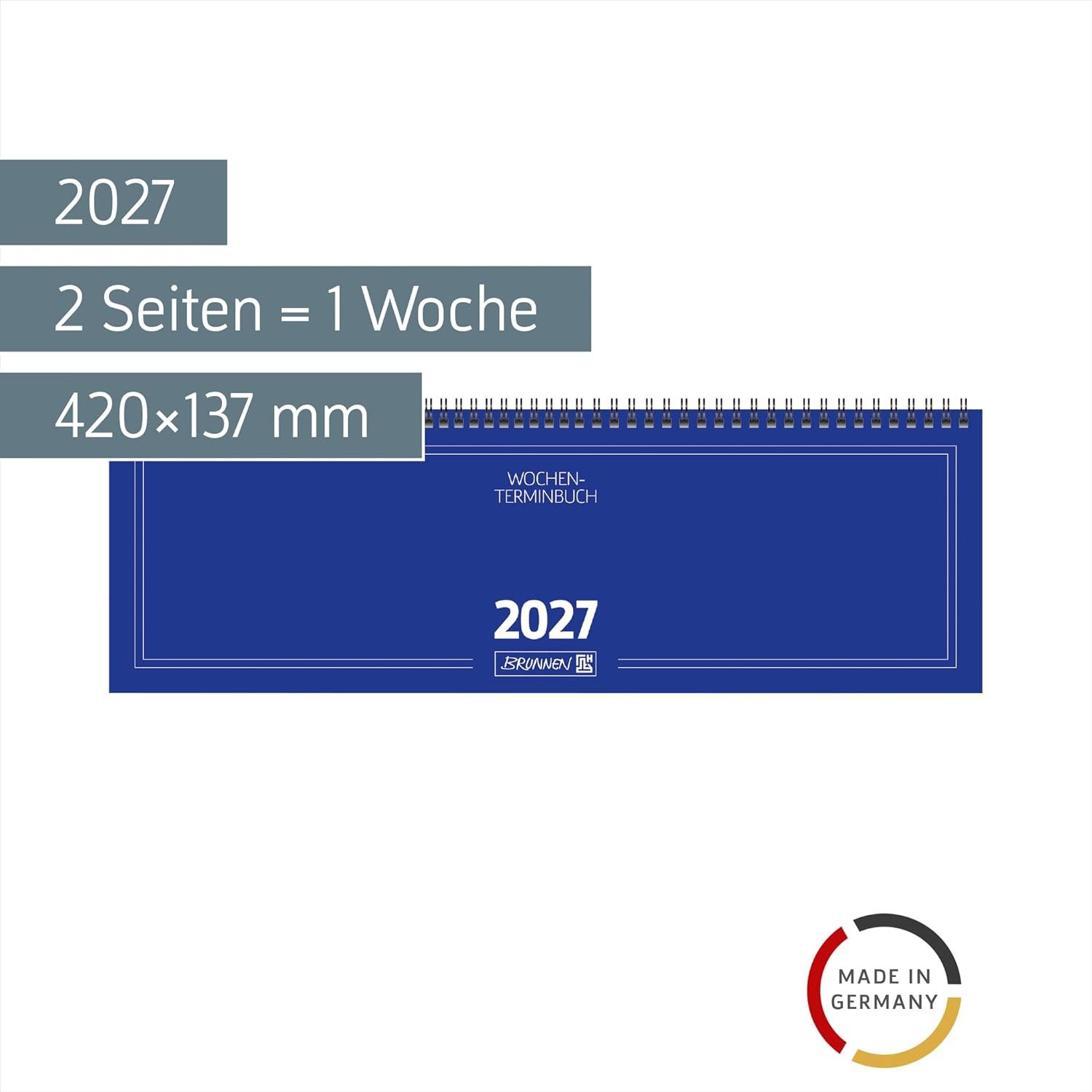 BRUNNEN Buchkalender BRUNNEN Querterminbuch Mod. 775 2027, 420×137 mm, Karton, blau