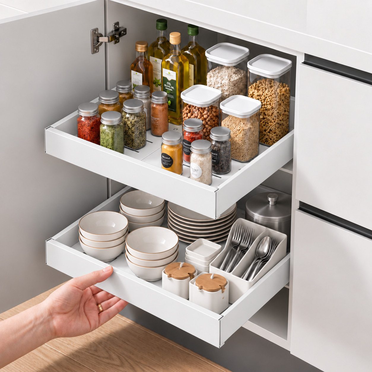 VIVREAL Küchenorganizer-Set Teleskopschublade küche, Besteckkasten für schubladen, ohne Bohren, (2-tlg), Flexibel 32–52 cm, bis 15 kg belastbar, für Küche Speisekammer