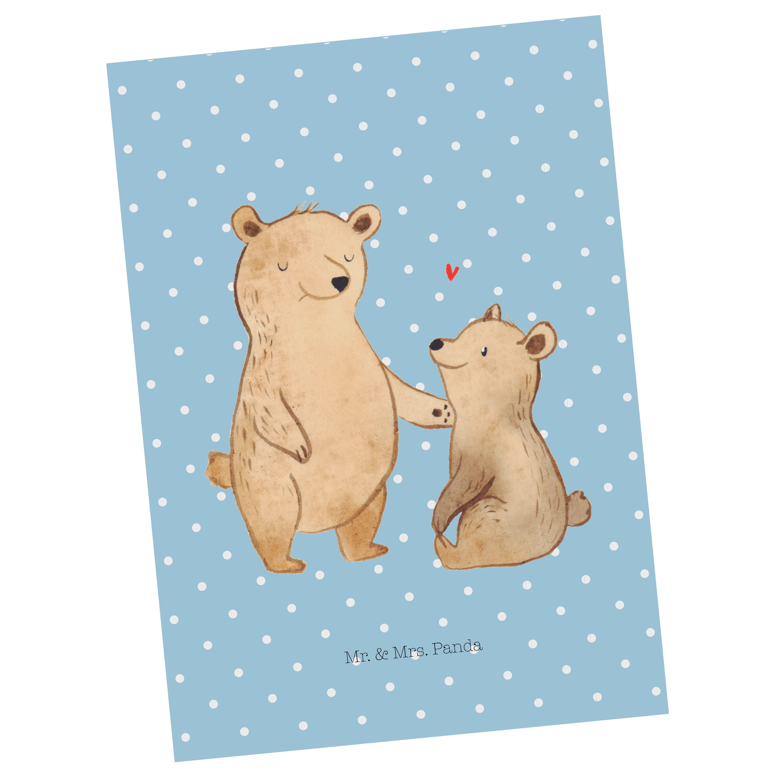 Mr. & Mrs. Panda Postkarte Bär Großer Bruder - Blau Pastell - Geschenk, Geburtstagskarte, Einlad