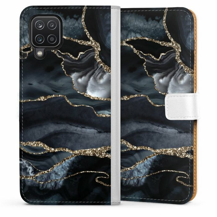 DeinDesign Handyhülle Glitzer Look Marmor Trends Dark marble gold Glitter look Samsung Galaxy A12 Hülle Handy Flip Case Wallet Cover