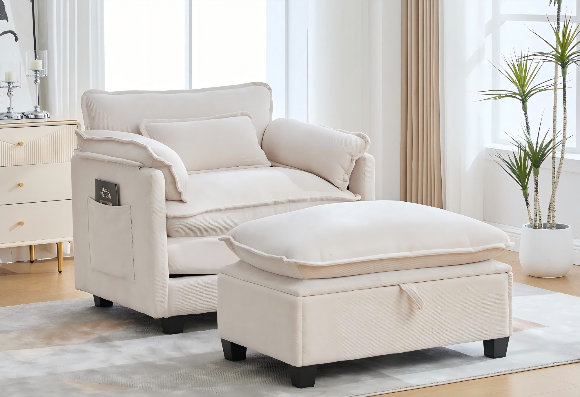 LVHOM XXL-Sessel Großer Samtsessel Set mit Stauhocker/Ottomane & Seitentasc günstig online kaufen