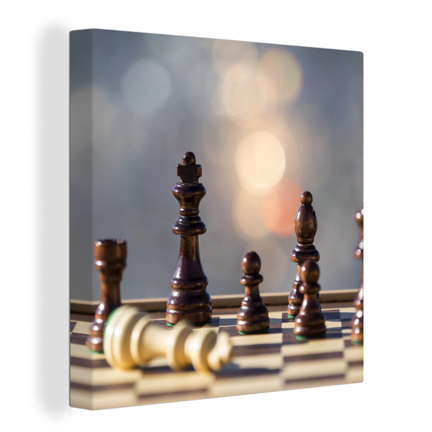 OneMillionCanvasses® Leinwandbild Das Schachbrett auf einem Tisch, (1 St), Leinwand Bilder für Wohnzimmer Schlafzimmer
