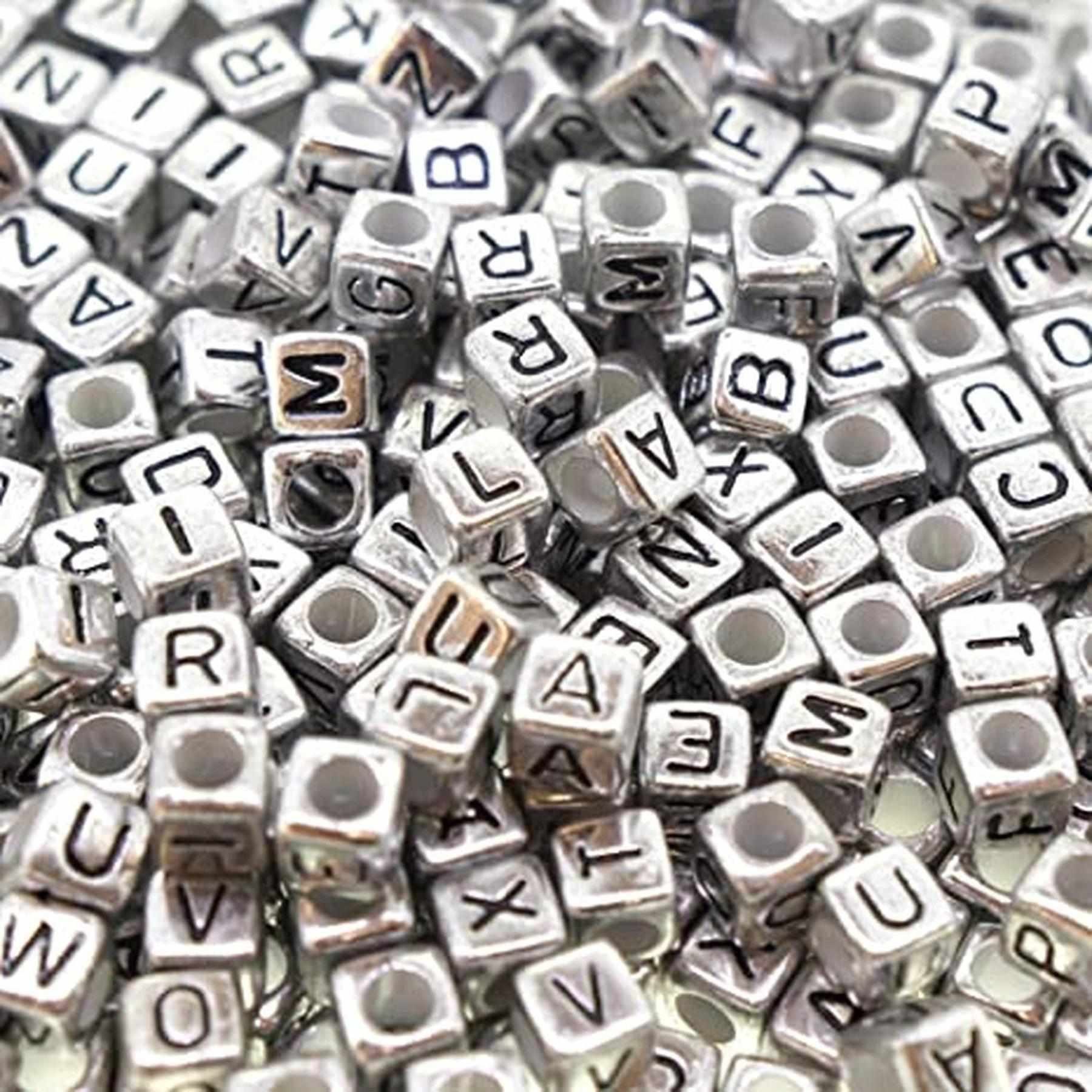 Kopper-24 Ремесленные бусы Buchstaben Бисер, 250 Stück, 6x6 mm, silber mit schwarz, eckig, Buchs, (250-tlg)