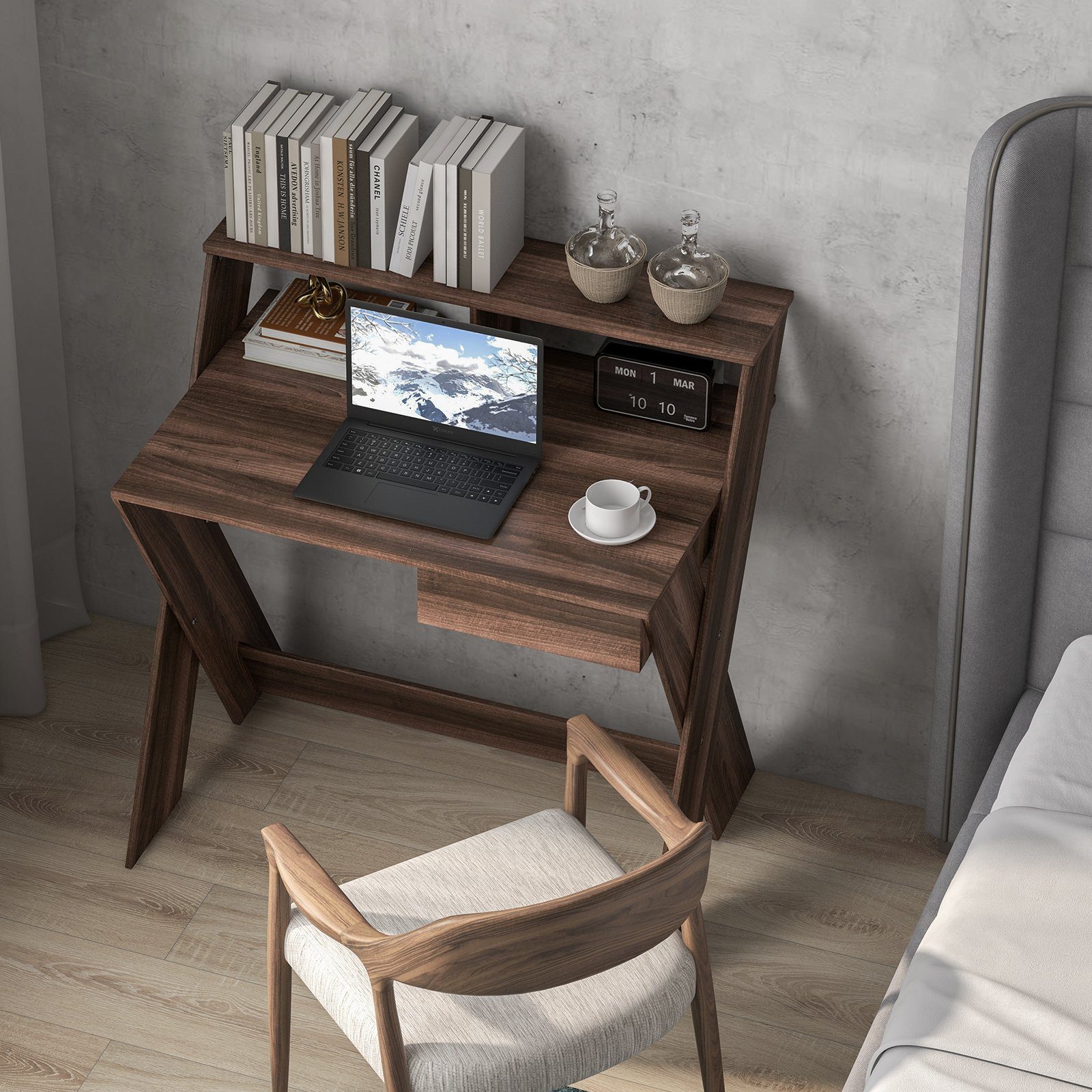 COSTWAY Computertisch, mit Schublade & Monitorerhöhung, Holz, 90x61x94cm günstig online kaufen