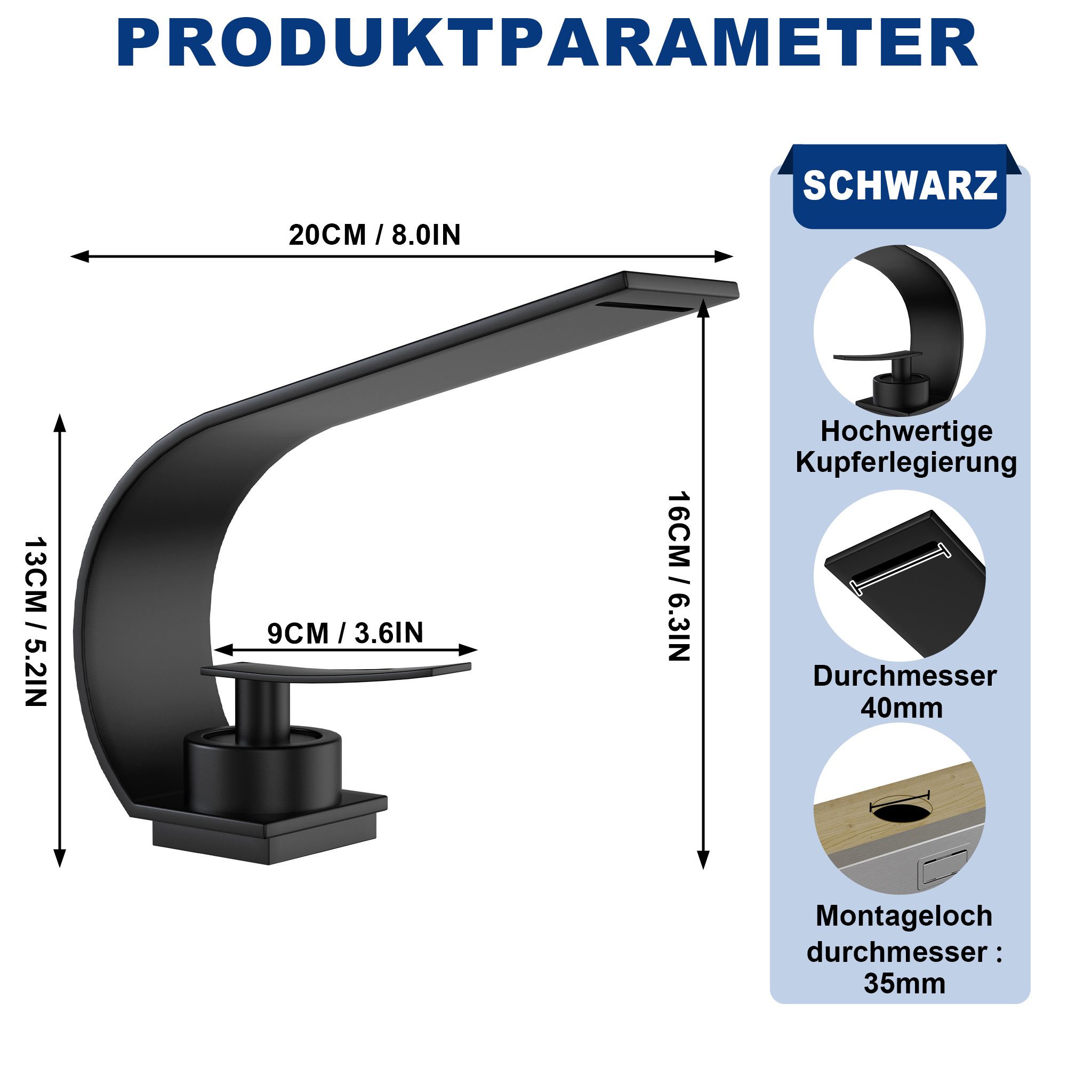 FIVMEN Waschtischarmatur Wasserfall Wasserhahn Bad, Schwarz Modern Messing günstig online kaufen