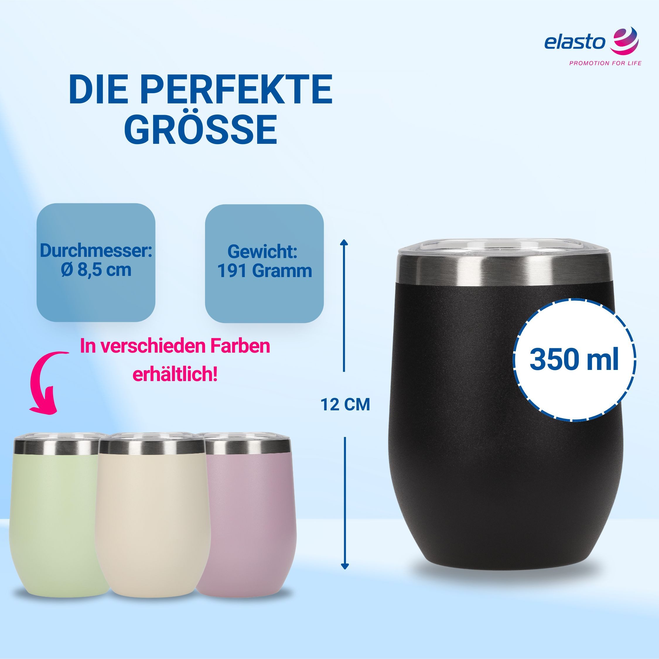 elasto Becher Weinbecher 350 ml Vinova Edelstahl Trinkbecher To Go, robust, spülmaschinengeeignet, Sommer, Geschenk – Bild 3 von 5