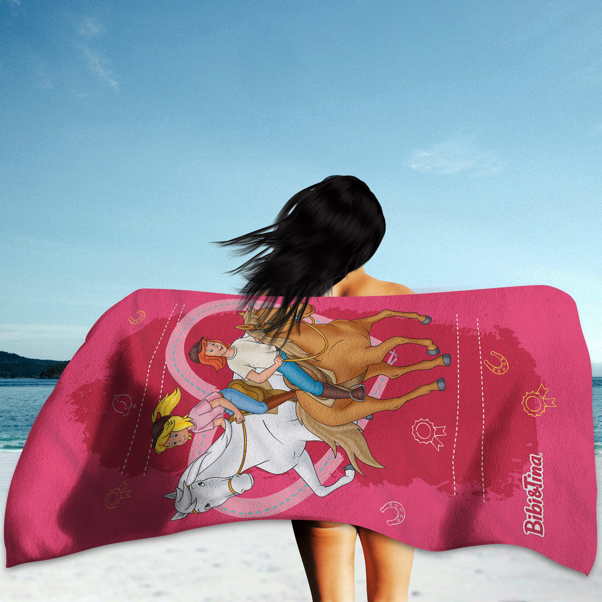 BERONAGE Strandtuch Bibi und Tina Badetuch Herz 75x150 cm, 100% Baumwolle (1-St), Frottee in Velours-Qualität – Bild 4 von 5