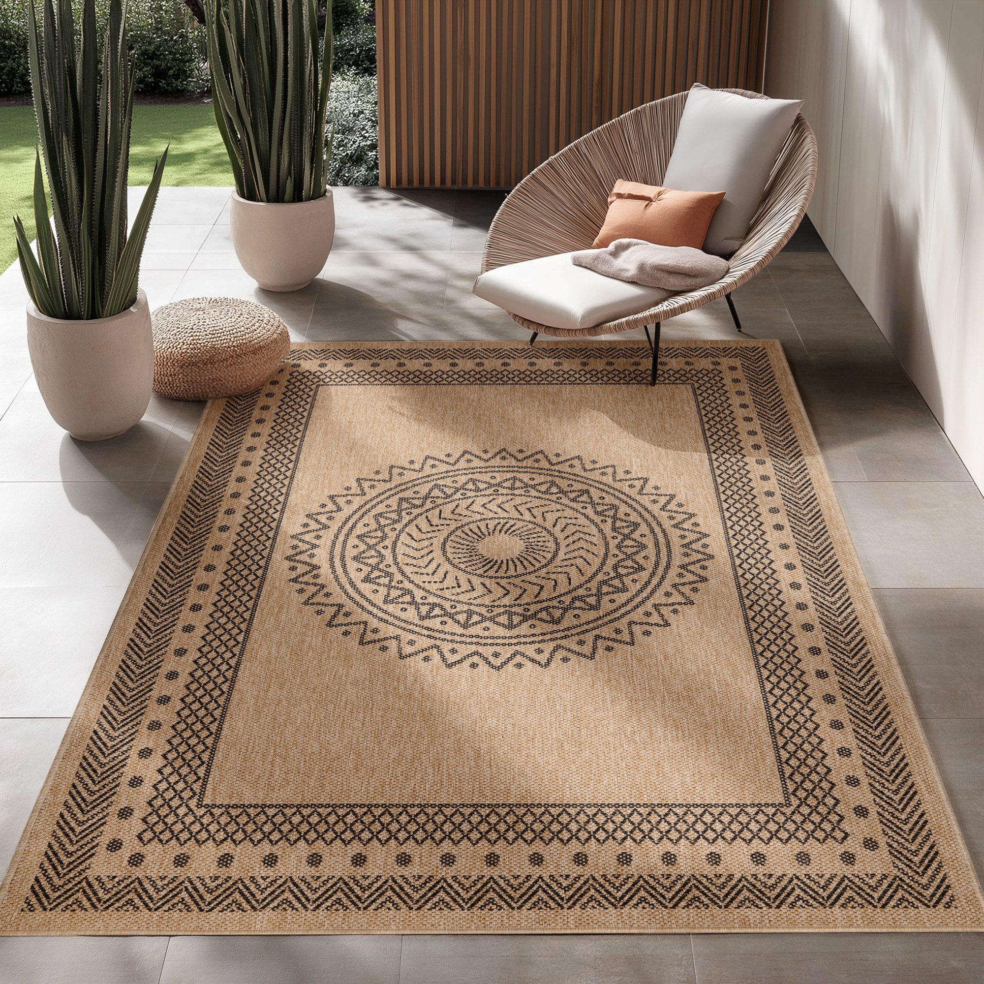 SIMPEX24 Outdoorteppich Vintage Design, Дорожка, Höhe: 5 mm, Outdoor Teppich Vintage Design Natur Optik für Küche Balkon Terrasse