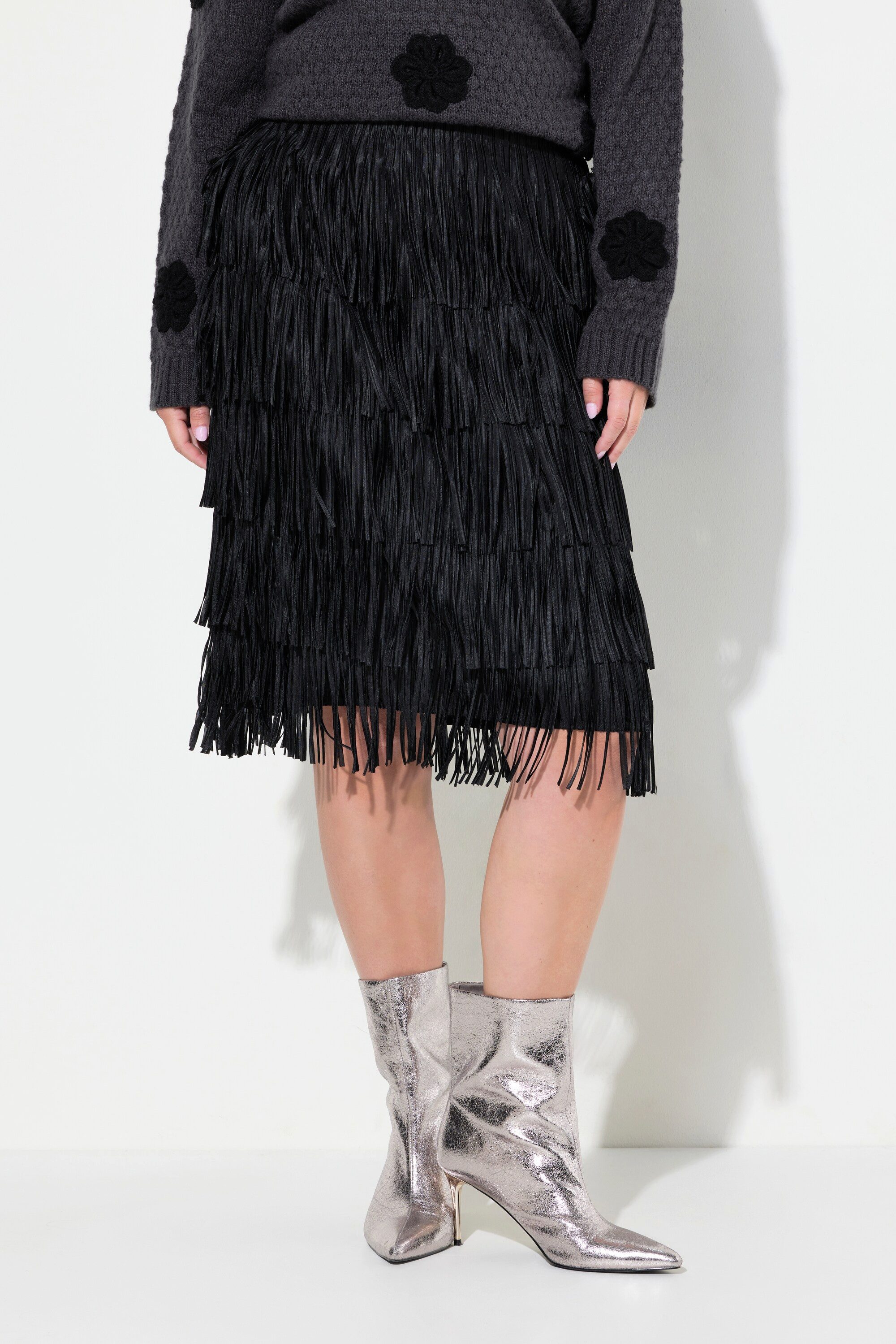 MIAMODA Jerseyrock Fransenrock Straight Fit Elastikbund