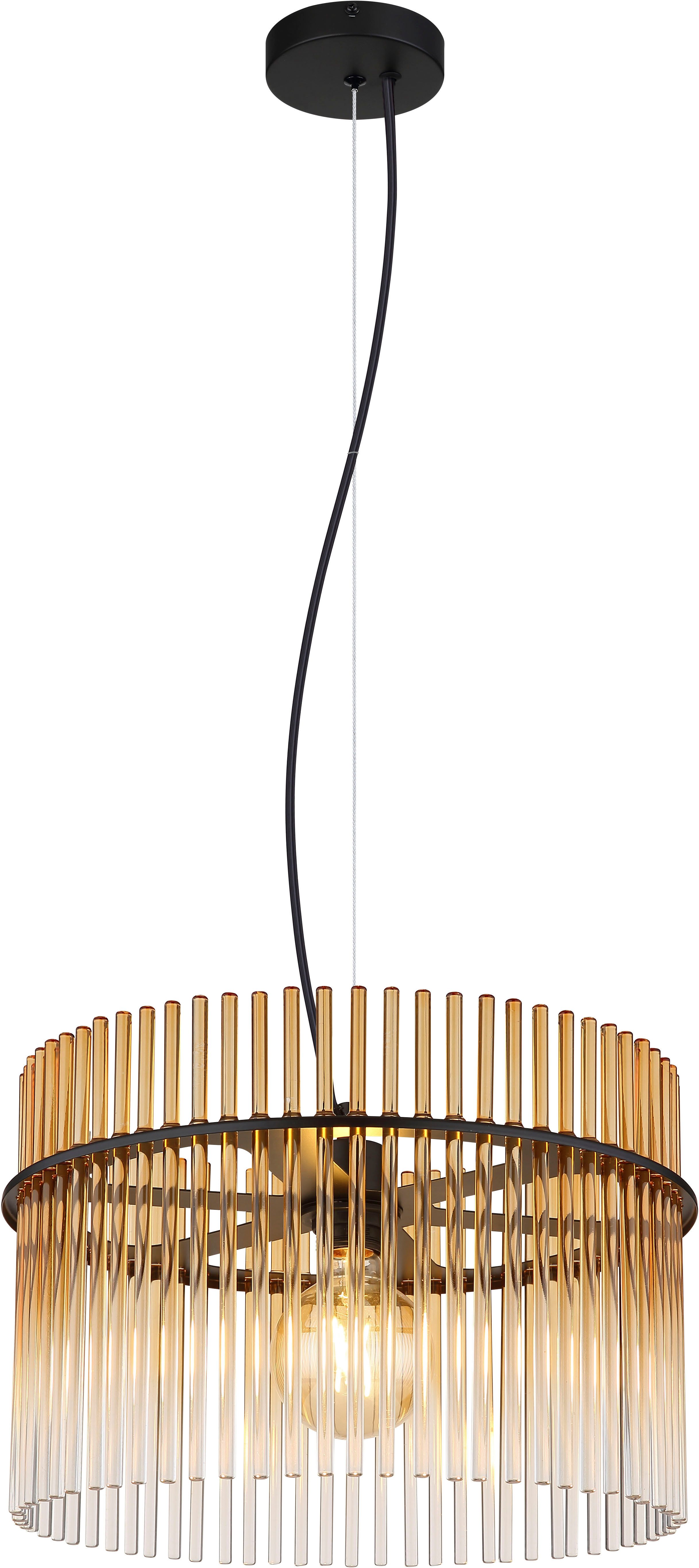 GLOBO LIGHTING Hängeleuchte GORLEY, ohne Leuchtmittel, Hängelampe schwarz Glasstäbe amber klar verlaufend elegant