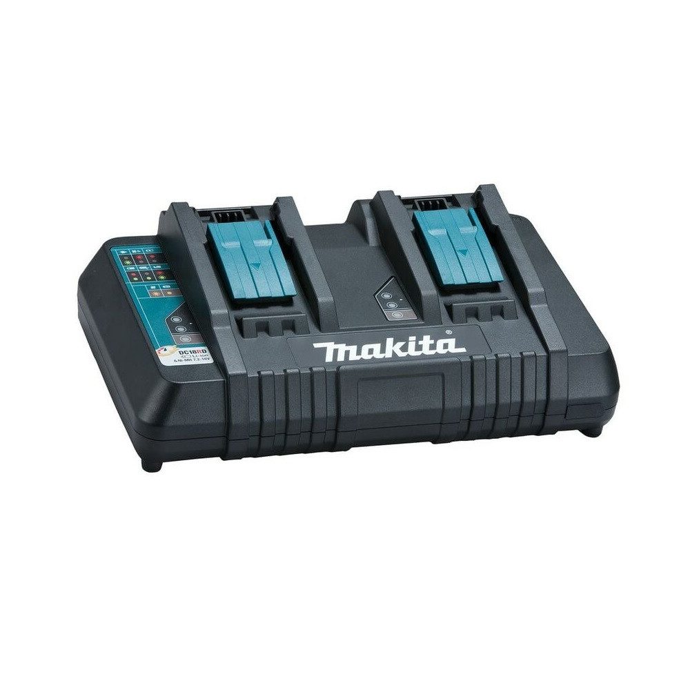 Makita Original Doppel-Ladegerät für 2 18V Akkus gleichzeitig, Schnellladung Akku-Ladestation (Integrierte aktive Kühlung, Laden von zwei Akkus gleichzeitig)