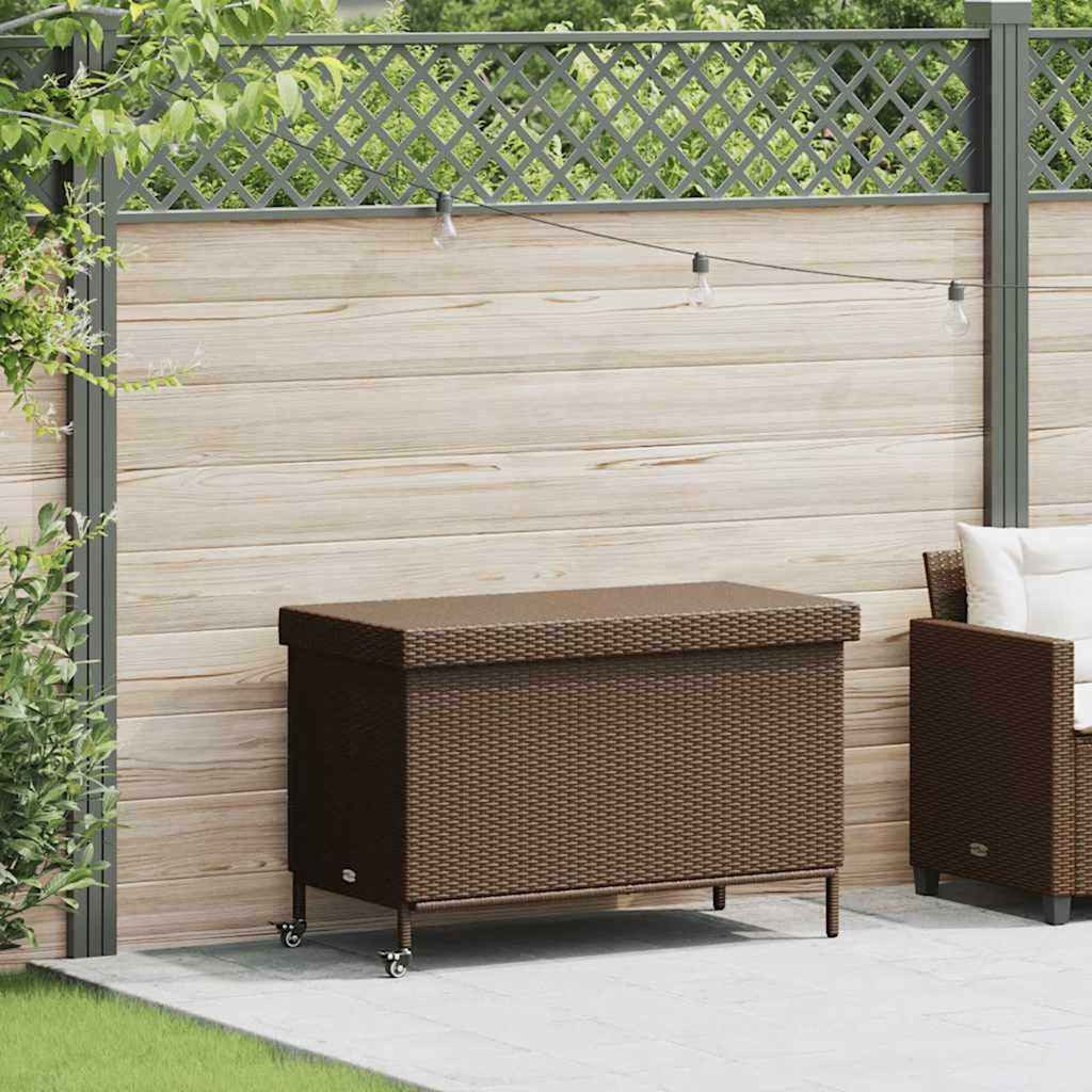 vidaXL Gartenbox Gartentruhe mit Rollen Braun 110x55x73 cm Poly Rattan