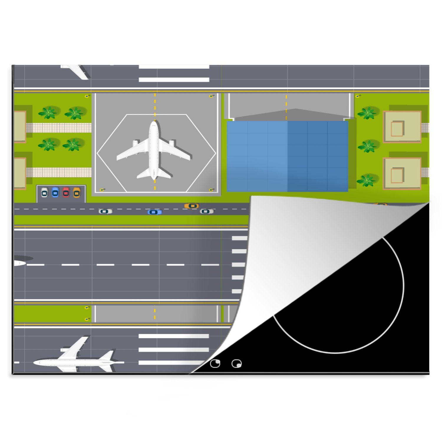 cm, - tlg), Design - nutzbar, Mobile Flugzeug, Vinyl, 60x52 Arbeitsfläche Ceranfeldabdeckung MuchoWow Flughafen Herdblende-/Abdeckplatte (1