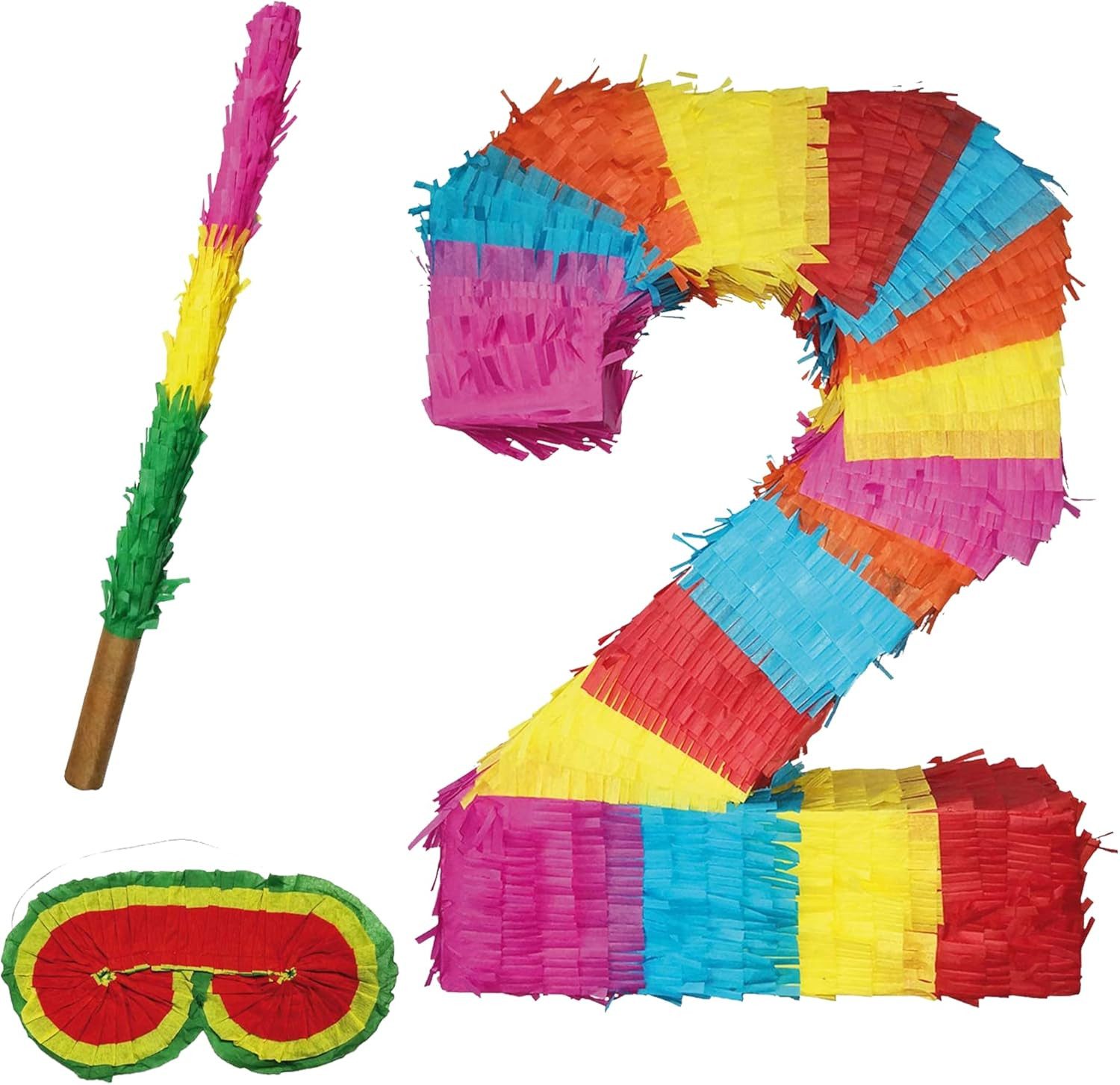 Party Factory Pinata Pinata Zahlen Set 0-9, Stab & Maske Kindergeburtstag Schlagpinata, 50 x 35 x 8cm