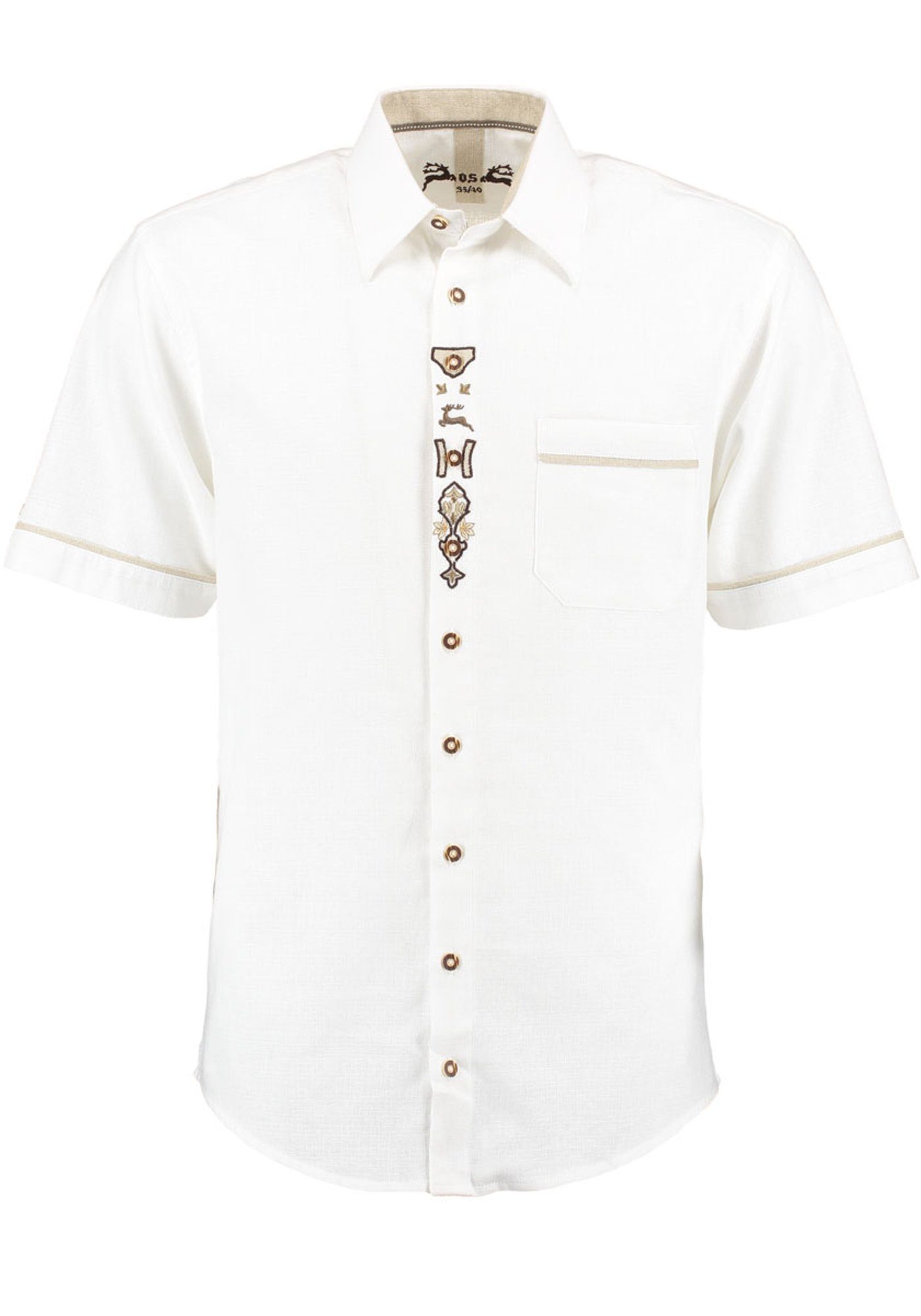 OS-Trachten Hirsch-Stickerei Trachtenhemd der mit Kurzarmhemd auf Brust Lavona