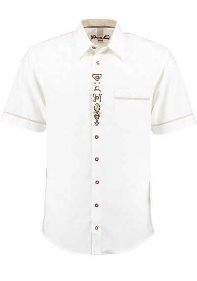 OS-Trachten Trachtenhemd Lavona Kurzarmhemd mit Hirsch-Stickerei auf der Brust