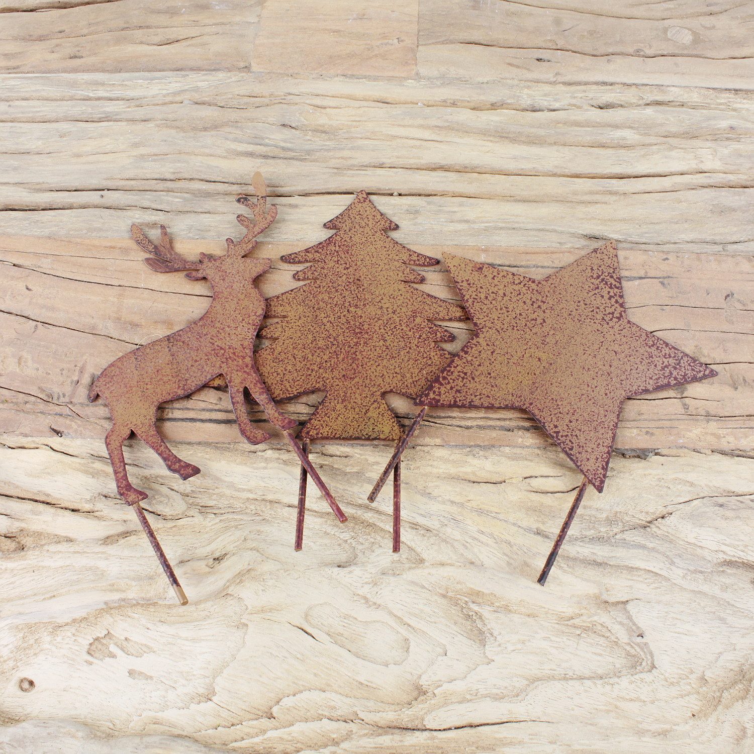 Macosa Home Dekofigur 3er Set Dekostecker Weihnachten Metall Rost Stern Tan günstig online kaufen
