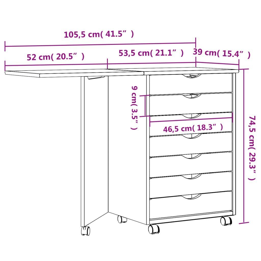 Kiefer Massivholz Fächerschrank (1-St) Schreibtisch Rollschrank vidaXL MOSS mit Grau