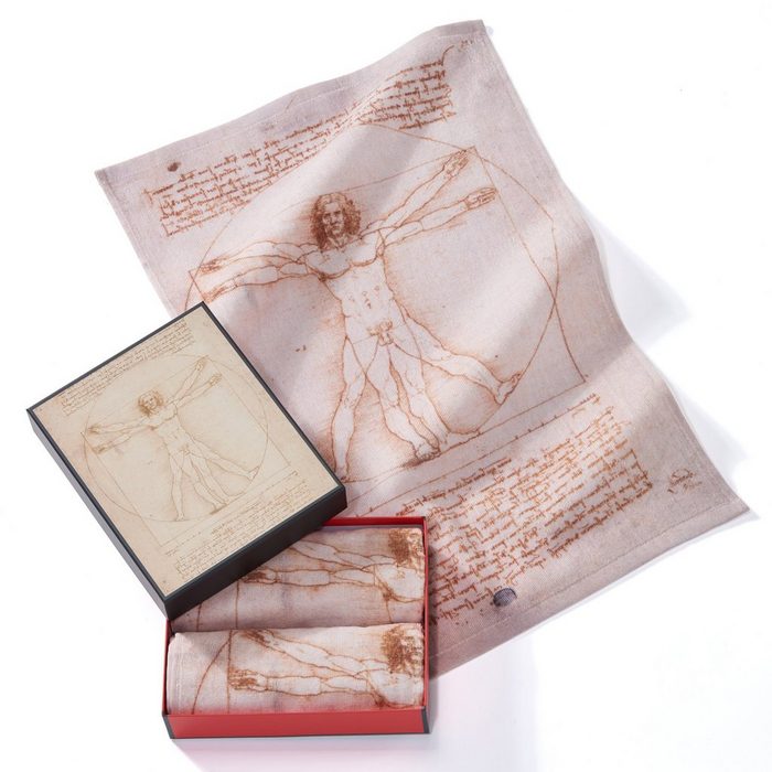 MuseARTa Gästehandtücher Leonardo da Vinci - Vitruvianischer Mann Baumwolle (2-St) MuseARTa Gästehandtücher (2 Stück) Kunstwerke Gästehandtücher ca.60x40 cm Geschenkbox
