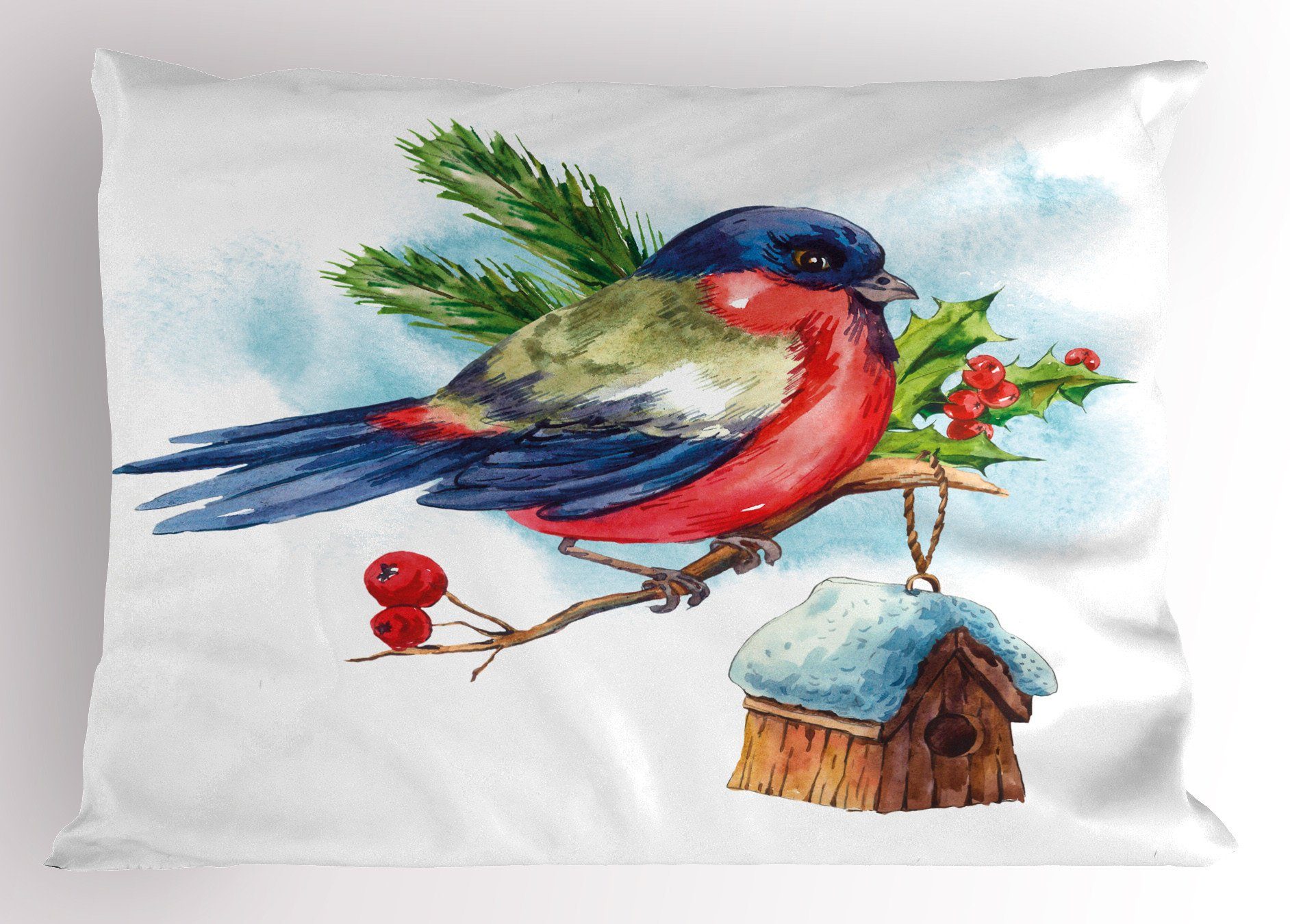 Pine Kissenbezüge Standard Holly King Kissenbezug, Abakuhaus Eberesche Dekorativer Size Stück), Weihnachtsvogel (1 Gedruckter