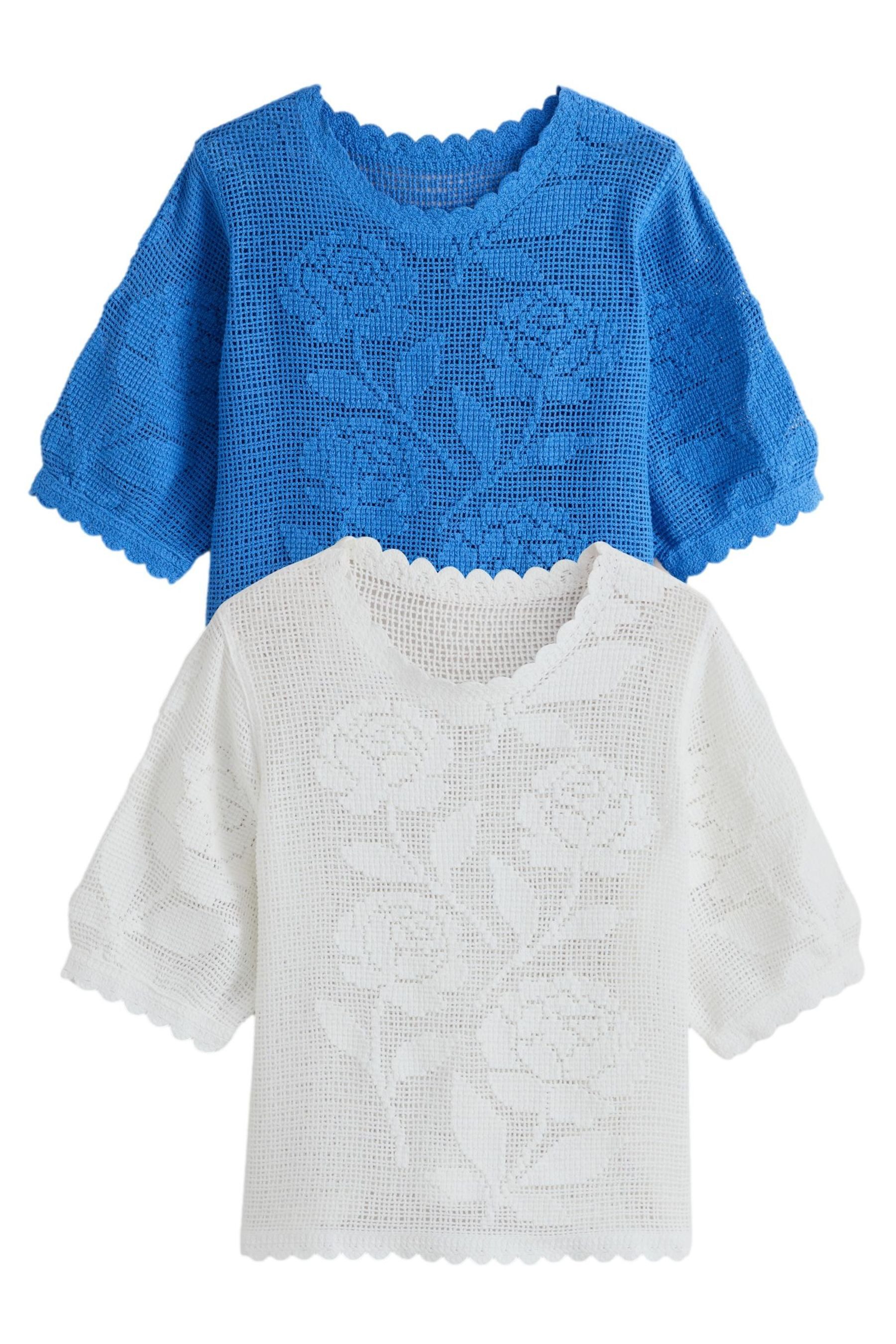 Rundhalspullover T-Shirt mit Häkelblumen 2er-Pack