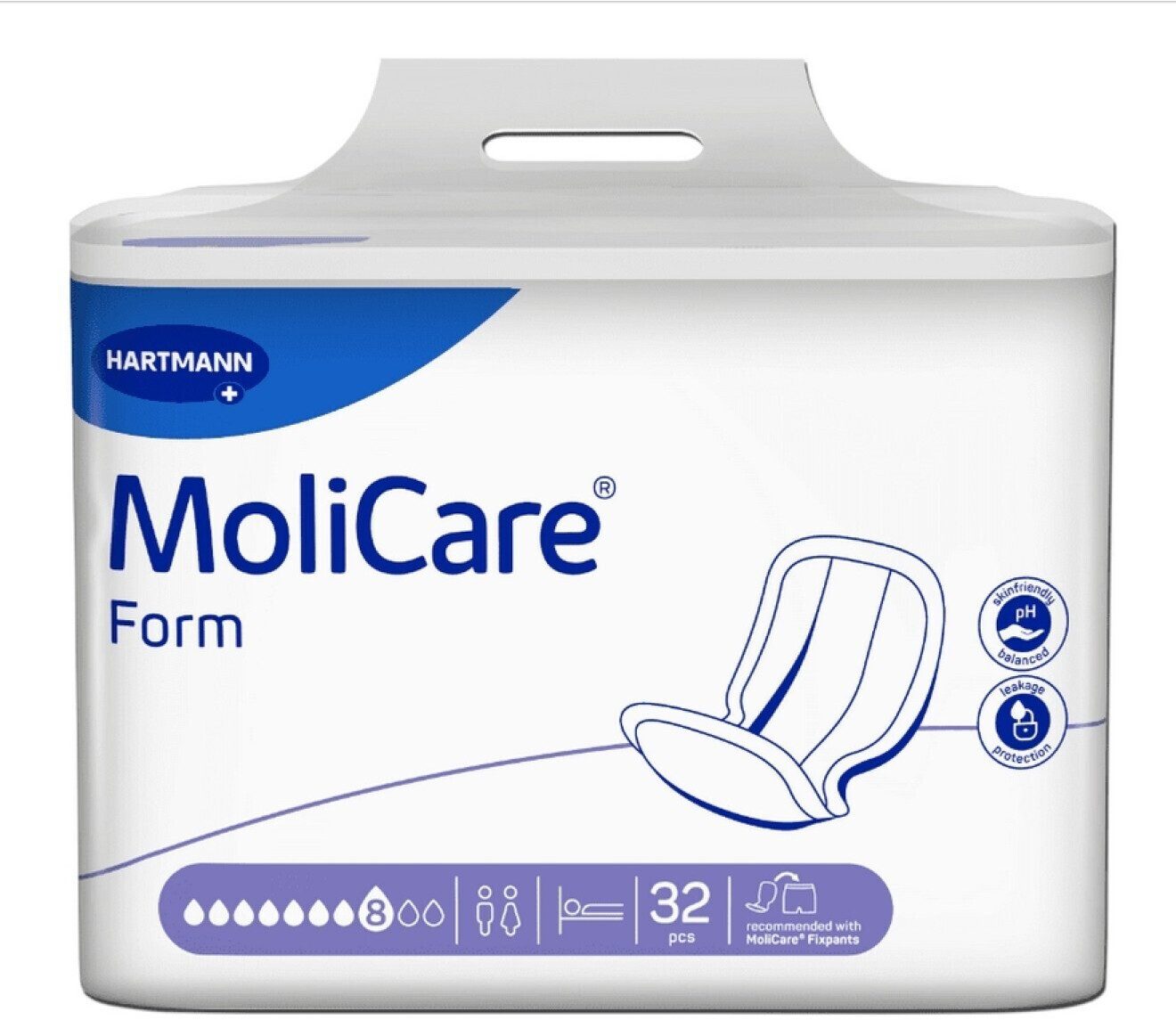 PAUL HARTMANN AG Inkontinenzboxer Hartmann MoliCare Form Super Plus 8 Tropfen 30 Stück (Packung, 32-St., 1 Packung à 32 Stück, 32 Stück gesamt) Geruchsneutralisation, Sofort-Trocken-Gefühl, für Fixierhosen